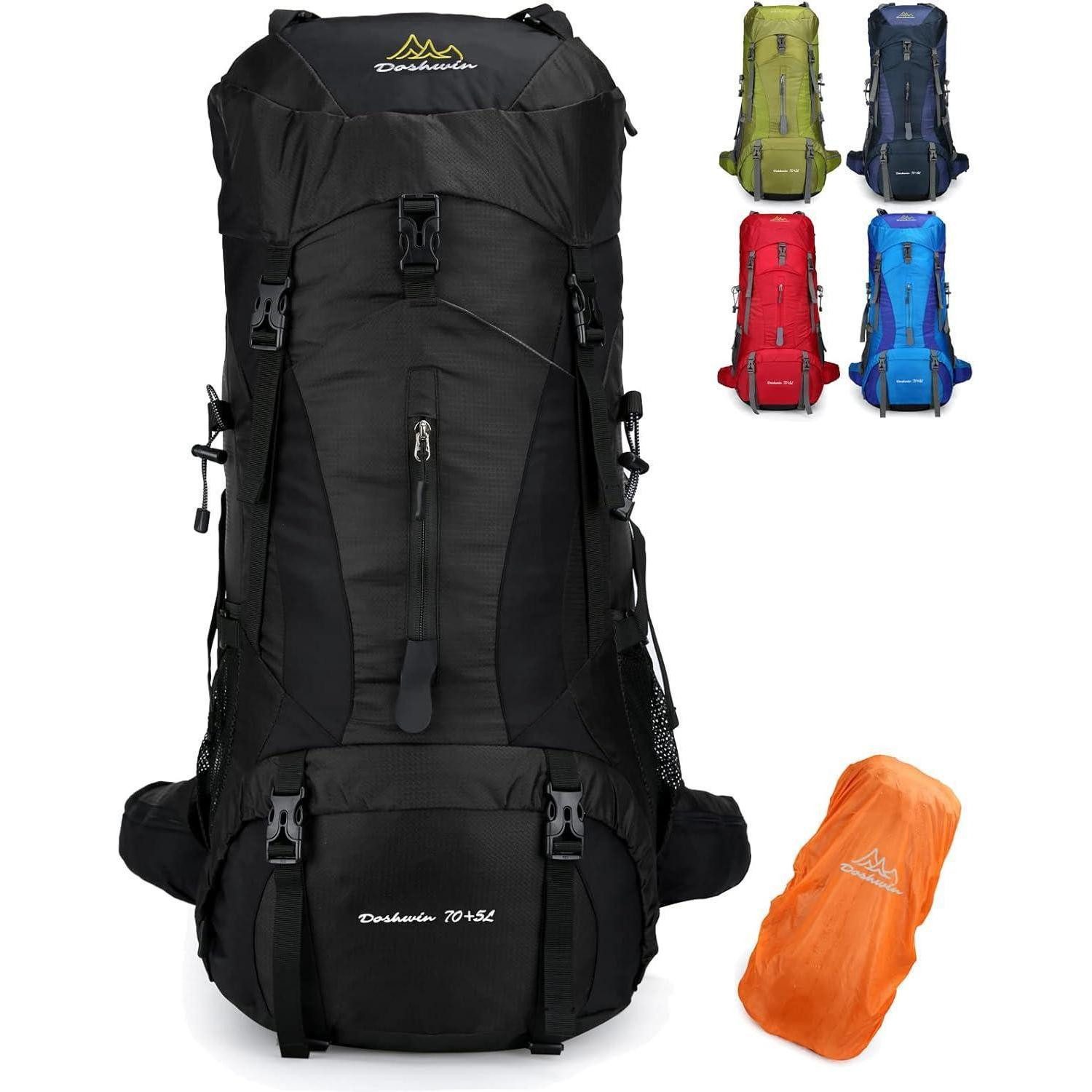 LuxusKollektion Trekkingrucksack 70L Mehrzweck Rucksack mit Regenschutz in Schwarz
