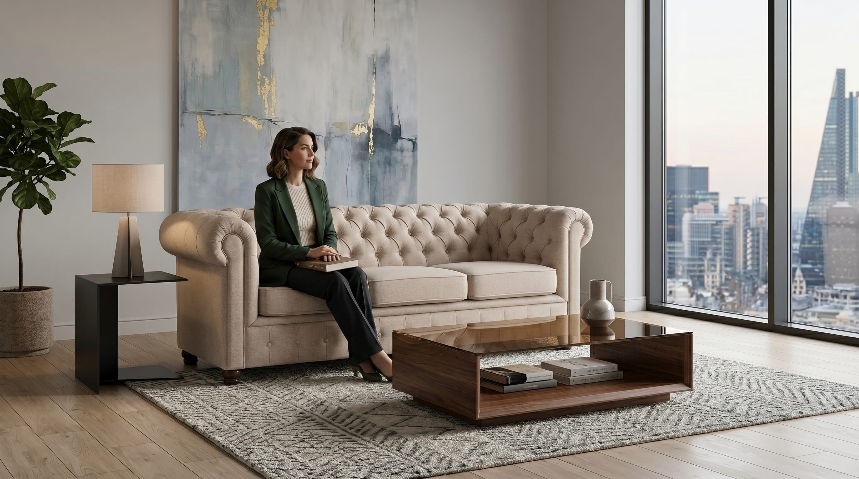 Xlmoebel Chesterfield-Sofa Beiges Chesterfield-Sofa für 3 Personen mit gestepptem Polster, 1 Teile, Made in Europa