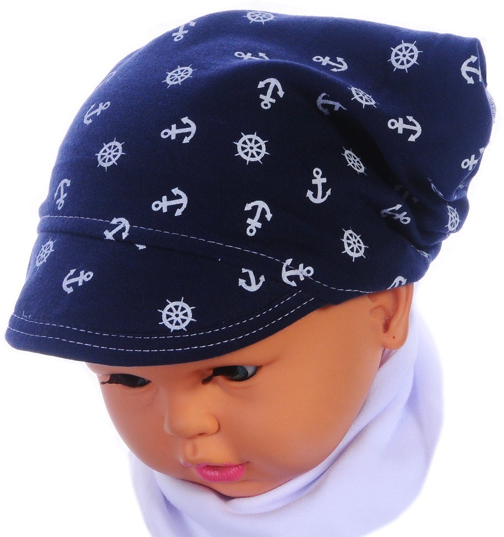 La Bortini Kopftuch Baby und Kinder Kopftuch Bandana Sommer Mütze in Blau mit Anker, aus reiner Baumwolle, elastisch, weich, mit Gummizug
