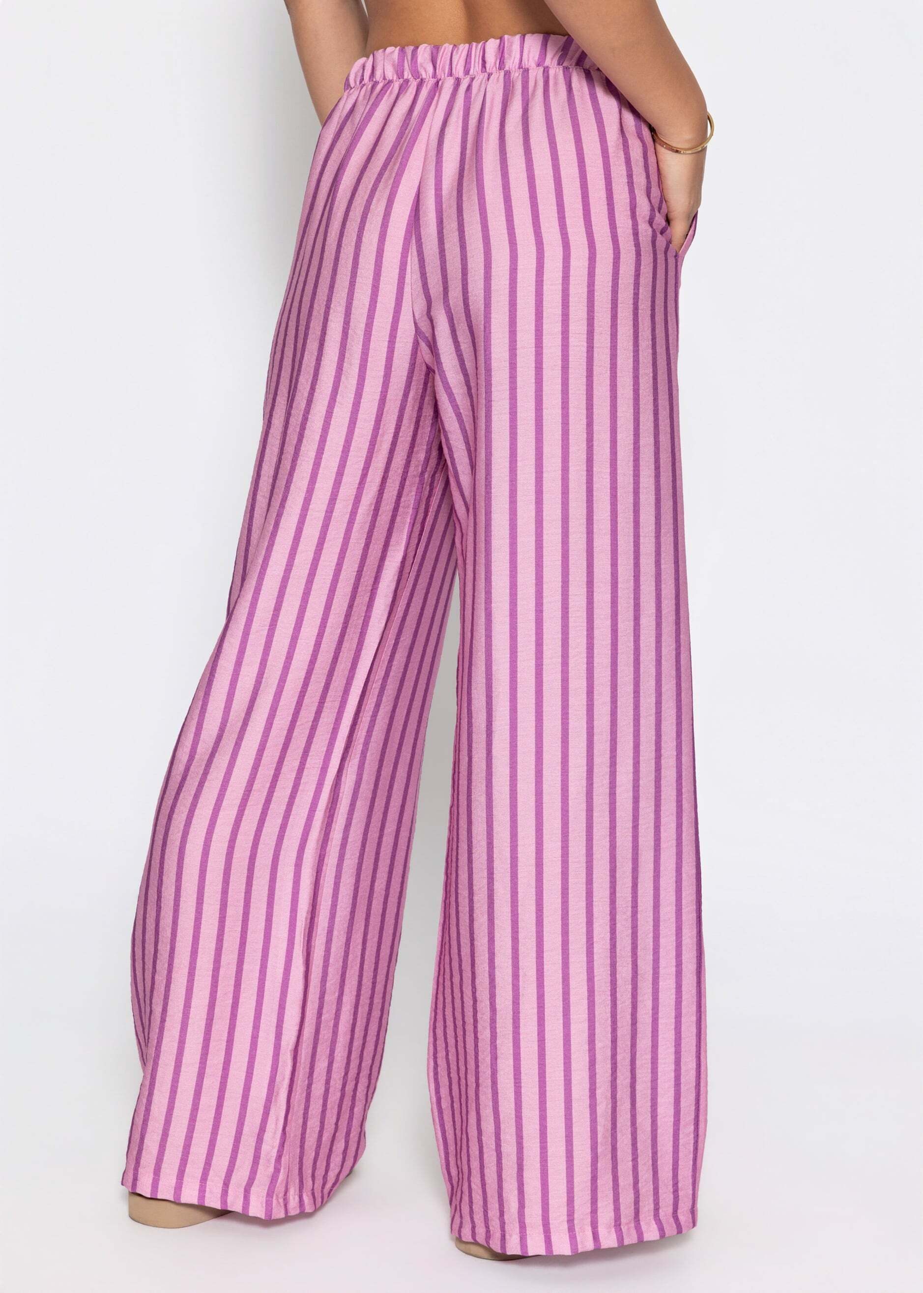 SASSYCLASSY Stoffhose Gestreifte Hose für Damen Weit geschnittene Stoffhose mit elastischem Bund und Eingriffstaschen – Bild 4 von 5