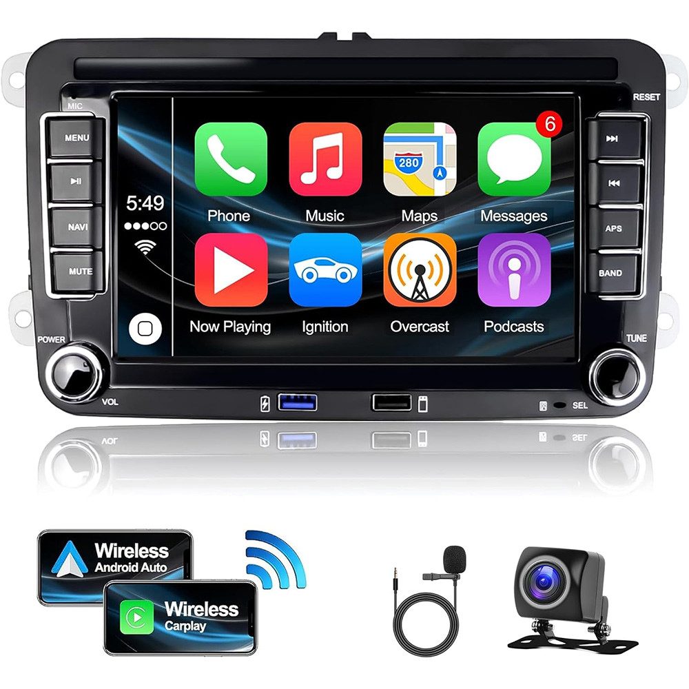 Hikity 7" Autoradio für VW Golf Polo Seat Skoda mit Wireless Apple Carplay Autoradio (2+64G, RDS-Radio + Rückfahrkamera)