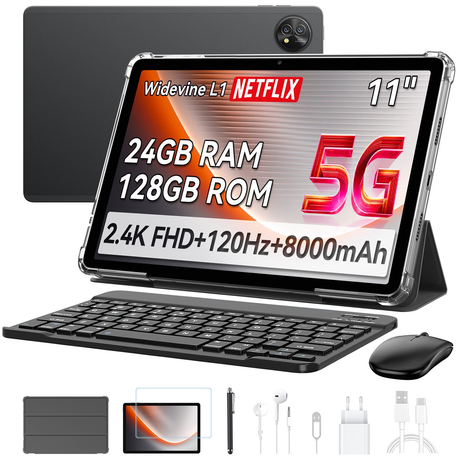 11" 5G/4G SIM mit Tastatur Stift, Android 15, Widevine L1 für Arbeit Tablet