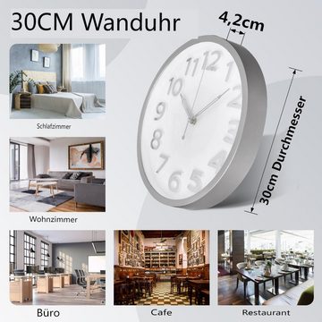 MECO Wanduhr (Modern Quartz Lautlos Wanduhr Ohne Tickgeräusche 30cm)