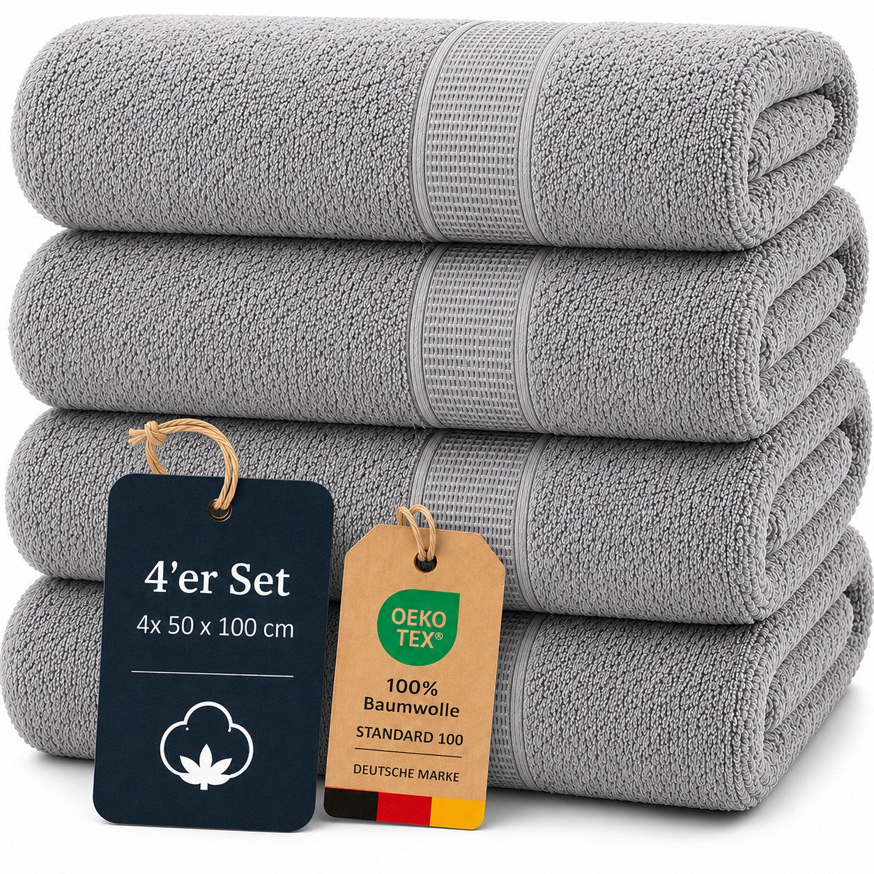 Komfortec Handtuch Set 4x Premium Handtuch Set - 50x100 cm, Frottee (4-St), 100% Baumwolle, mit Bordüre, Weich & Saugstark, Hotelqualität