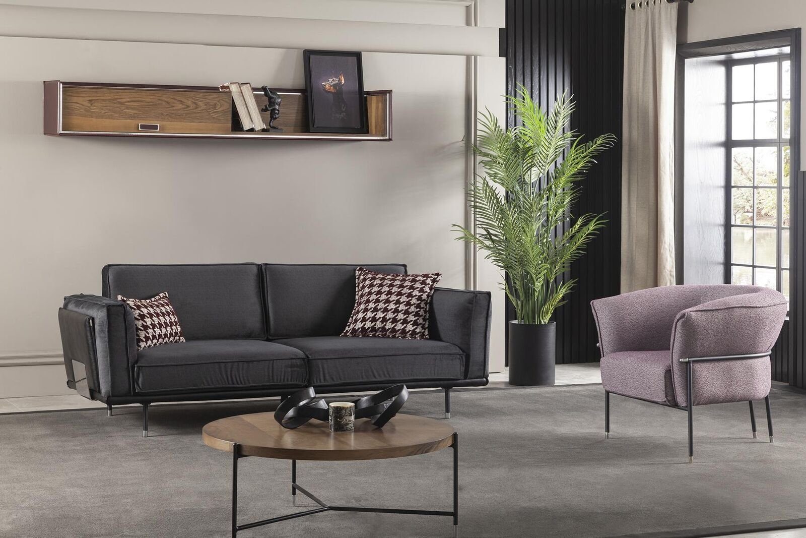 Made Sofa in 3+1 Sofagarnitur Wohnzimmer-Set Europa 3-Sitzer Grau 1x in Einrichtung, (2-St., Sitz Moderne 1-Sitzer), + JVmoebel 1x Italienische