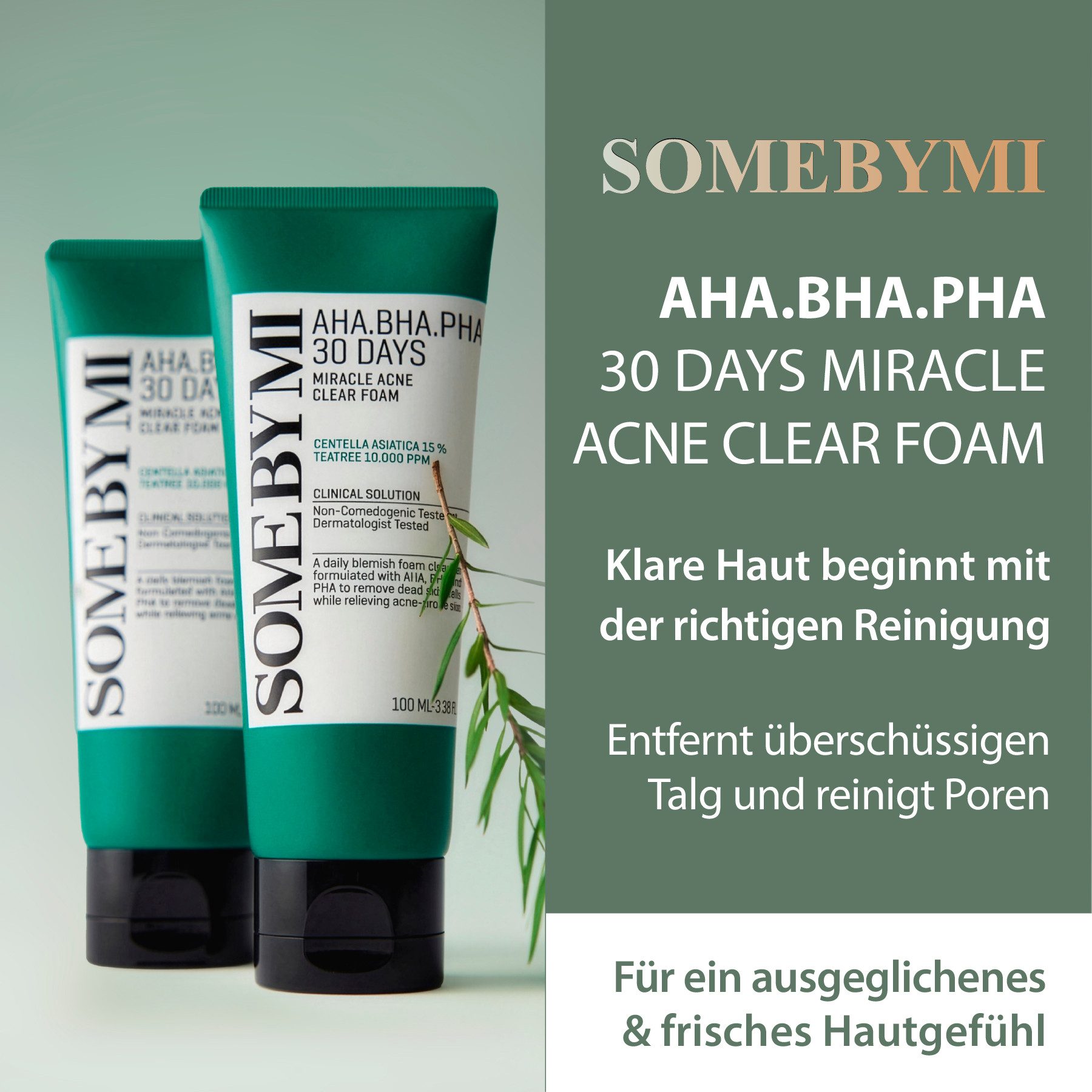 Some By Mi Gesichts-Reinigungsschaum Akne Peeling Schaum Miracle Acne Clear Foam 100ml, 1-tlg., Akne, Makel, Mitesser, Übermäßiges Öl, Vergrößerte Poren