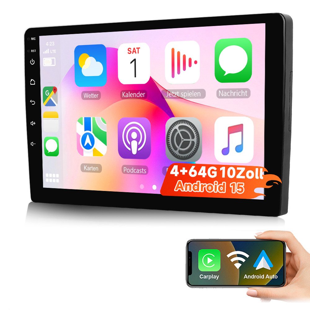 Hikity 9"/10" 2Din Android15.0 AutoRadio 8-Core BT/WiFi/GPS DSP 3D Auto-Modus Autoradio (Digitalradio (DAB), 4GB+64GB)