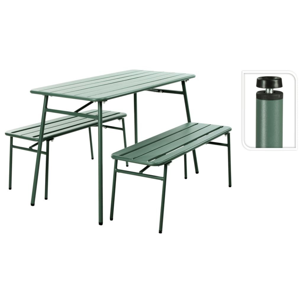Progarden GartenloungeSet 3tlg. Gartentisch und BankSet Stahl Grün