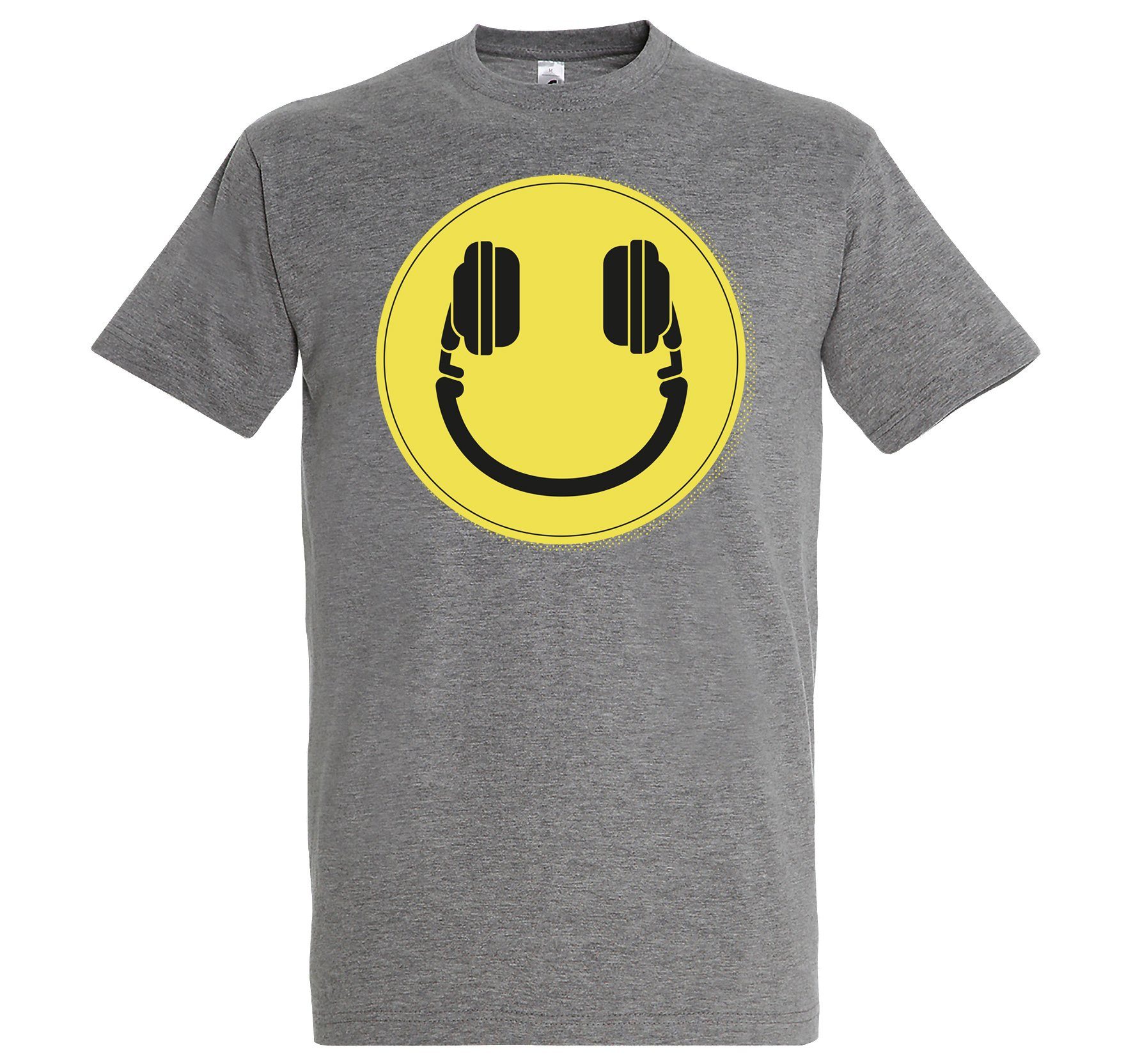 Grau Herren lustigem Headset Frontprint Designz T-Shirt Smile mit DJ T-Shirt Youth Smiley