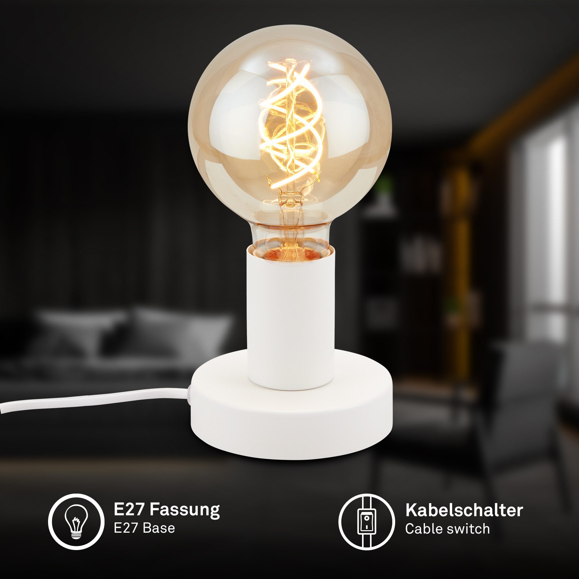 Briloner Leuchten Tischleuchte Tischlampe Holzoptik Schlafzimmer Büro Flur, ohne Leuchtmittel, 2700K - Extra - Warmweiß, Tischlampe 10 x 9 cm Holzoptik E27 max. 9W Schlafzimmer Flur Büro