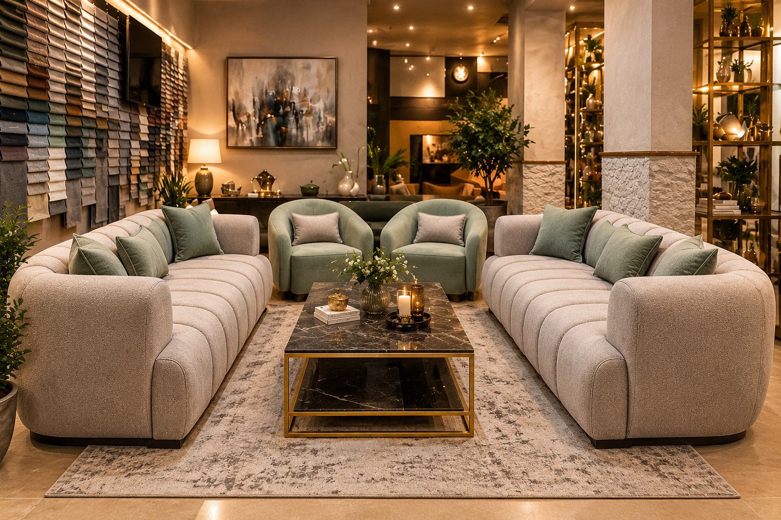 Polsterei Marya Loungesofa 2er Sofa Set 280 cm Großes Wohnzimmer Sofa aus Stoff, Modernes Design, Tiefe Sitzfläche, Komfortables Loungesofa, Beige