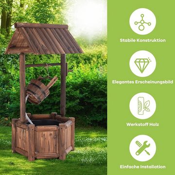 KOMFOTTEU Gartenbrunnen Dekorativer Holzbrunnen, Wunschbrunnen mit Dach