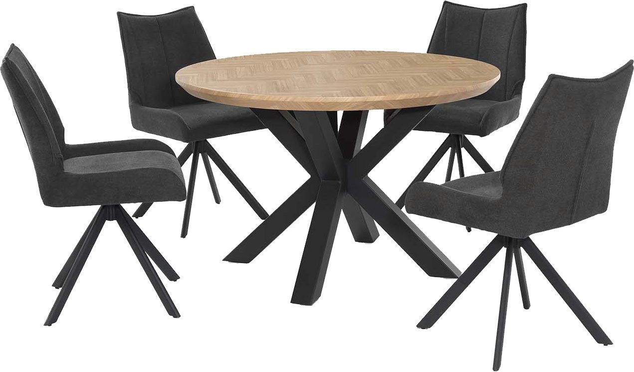 Jockenhöfer Gruppe Esstisch Oakland, rund, 120cm ø, Parkettoptik., Metalluntergestell