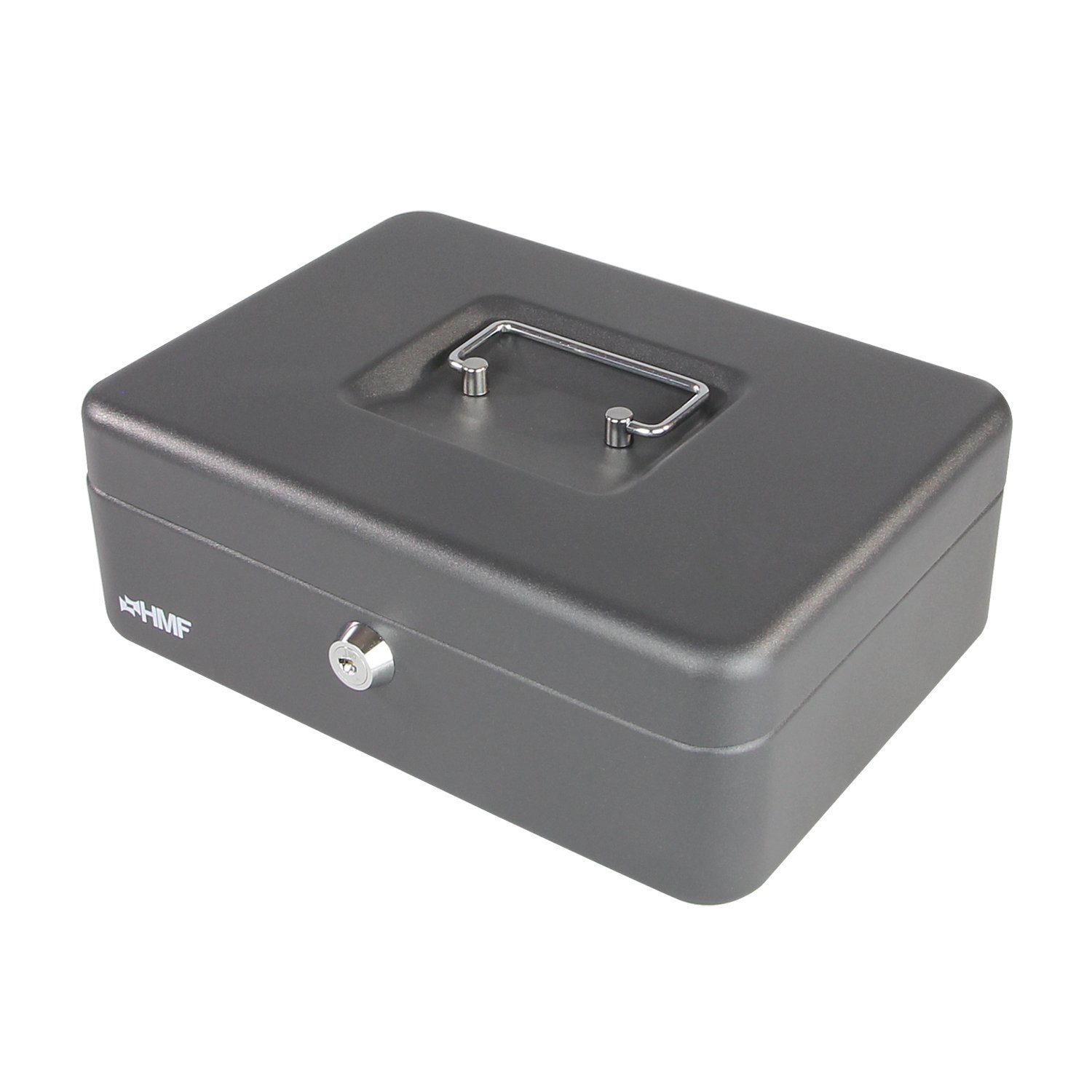 HMF Geldkassette Abschließbare schwarz mit mit Schlüssel, Geldbox robuste cm 25x18x9,5 Bargeldkasse Münzeinsatz