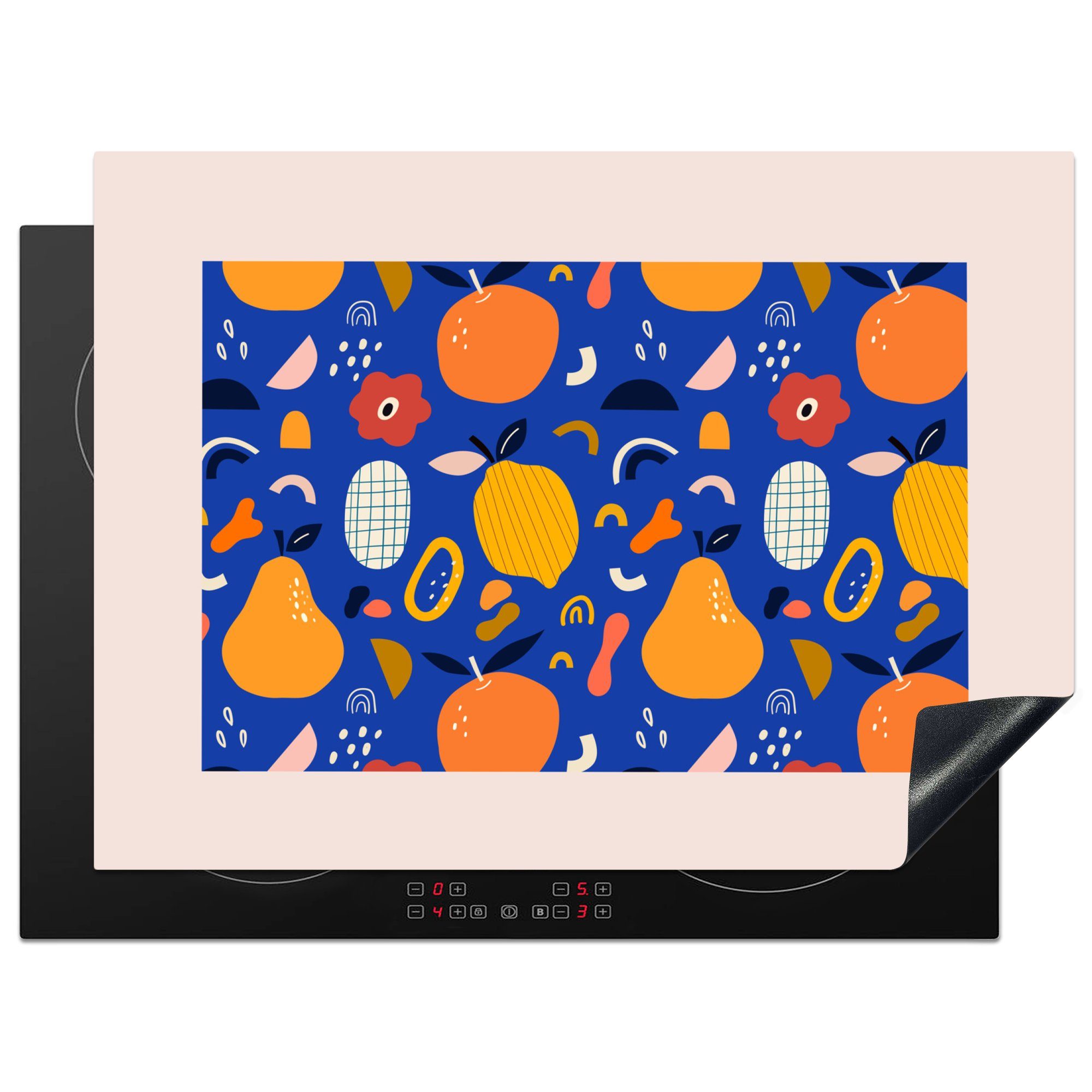 MuchoWow Herdblende-/Abdeckplatte Lebensmittel - Früchte - Blumen - Pastell, Vinyl, (1 tlg), 71x52 cm, Induktionskochfeld Schutz für die küche, Ceranfeldabdeckung