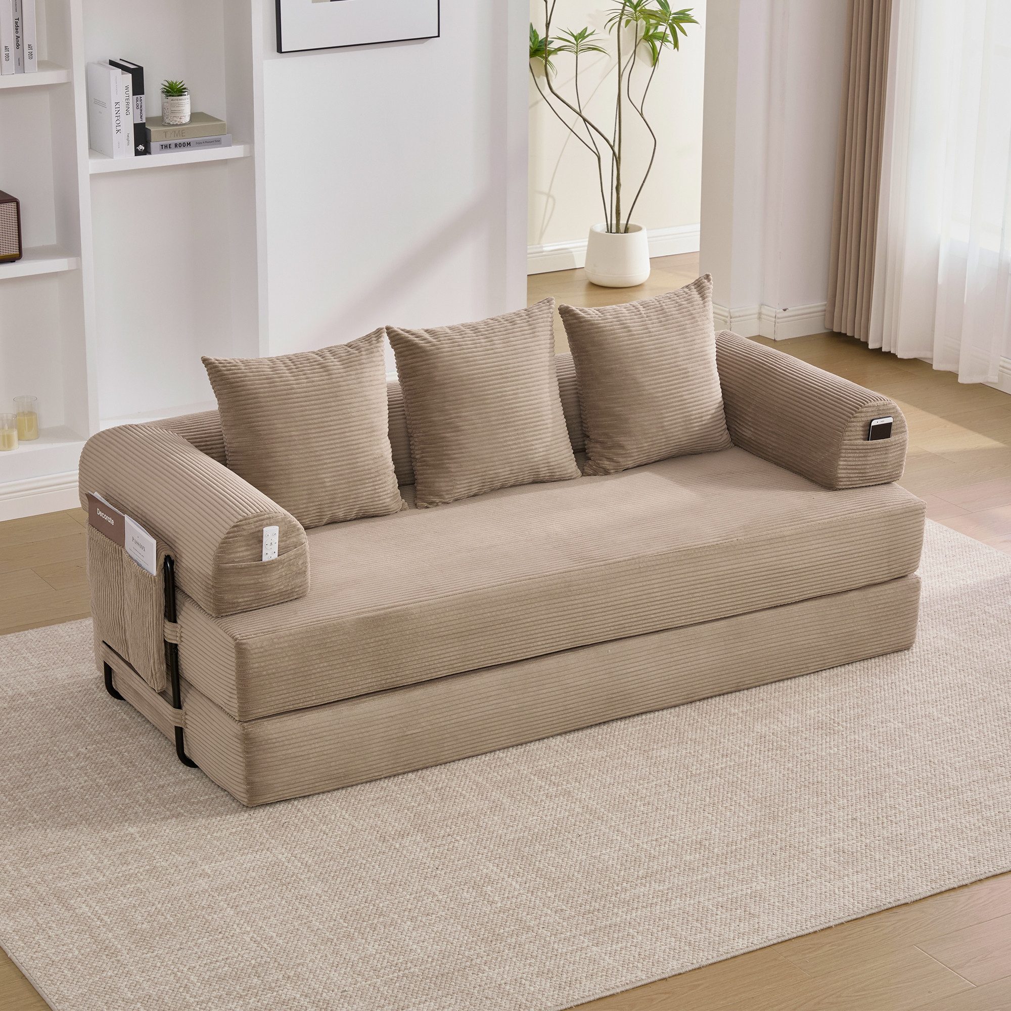 REDOM Sofa 3 Kissen und Aufbewahrungstaschen, mit Metallgestell, Stoffpolsterung, vielseitig faltbar, Loungesofa
