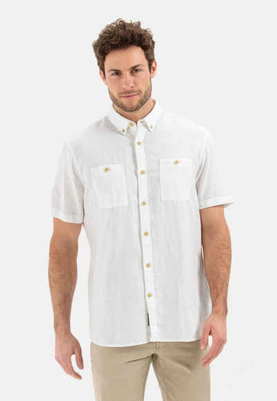 camel active Kurzarmhemd aus einem Baumwoll-Leinenmix Button-Down