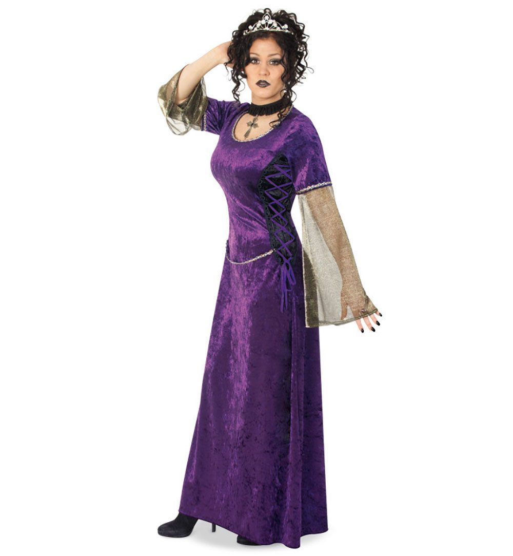 Fries Vampir-Kostüm Damen Gothic Vampirin Kostüm Kleid Purpur Karneval Halloween