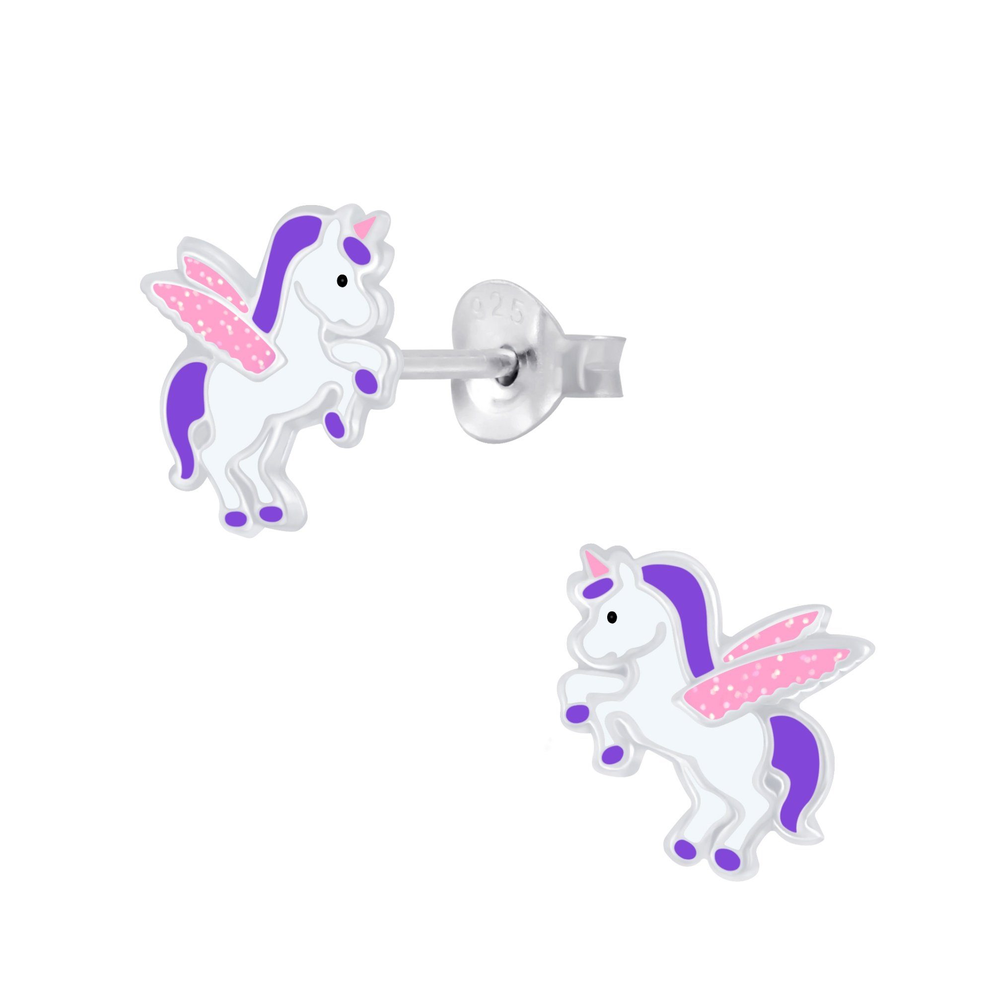 schmuck23 Paar Ohrstecker Kinder Ohrringe Einhorn 925 Silber, Kinderschmuck Mädchen Geschenk echte Silberohrringe