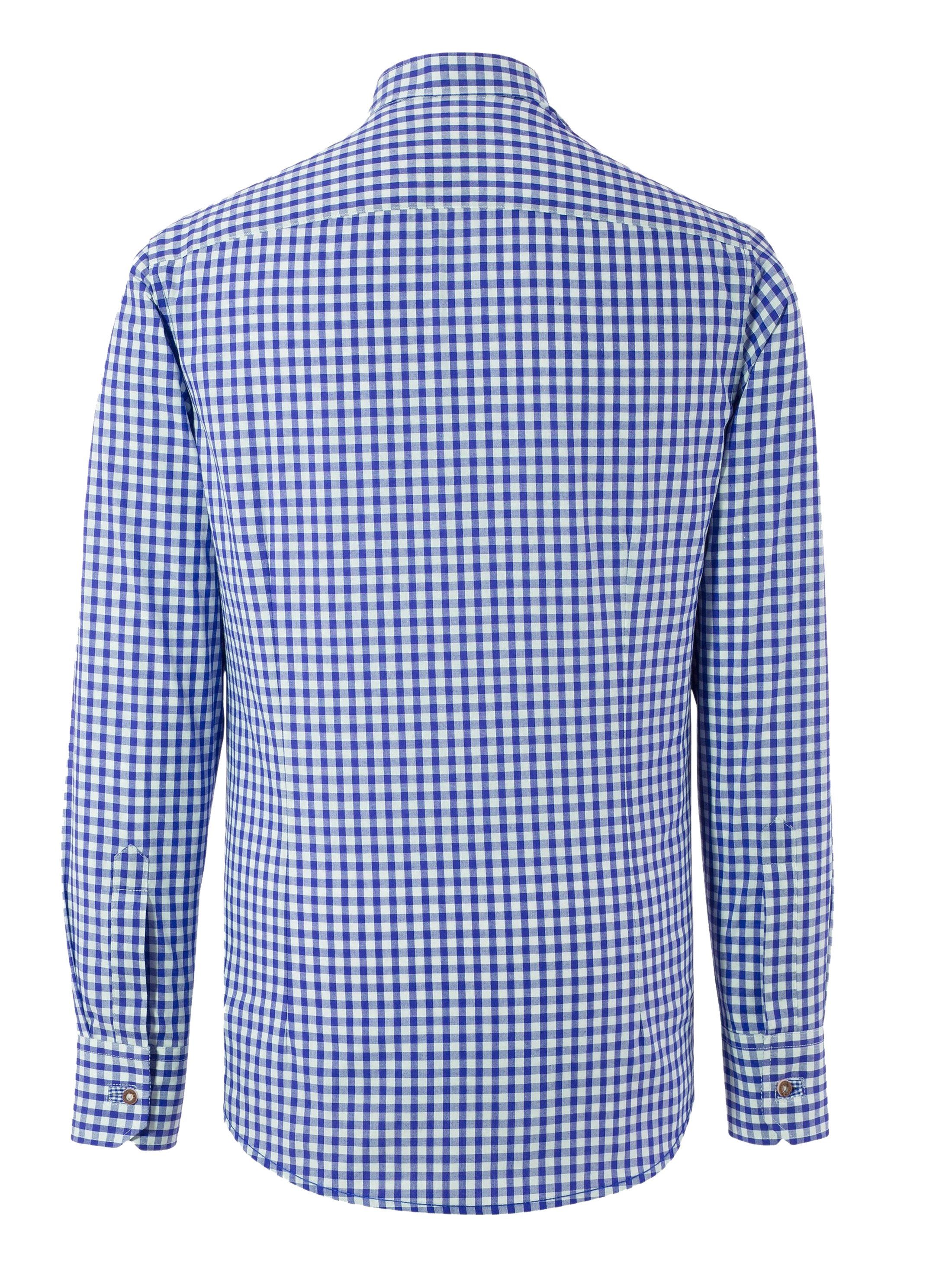 OS-Trachten Krempelarm Stehkragen Trachtenhemd blaukariert Trachtenhemd