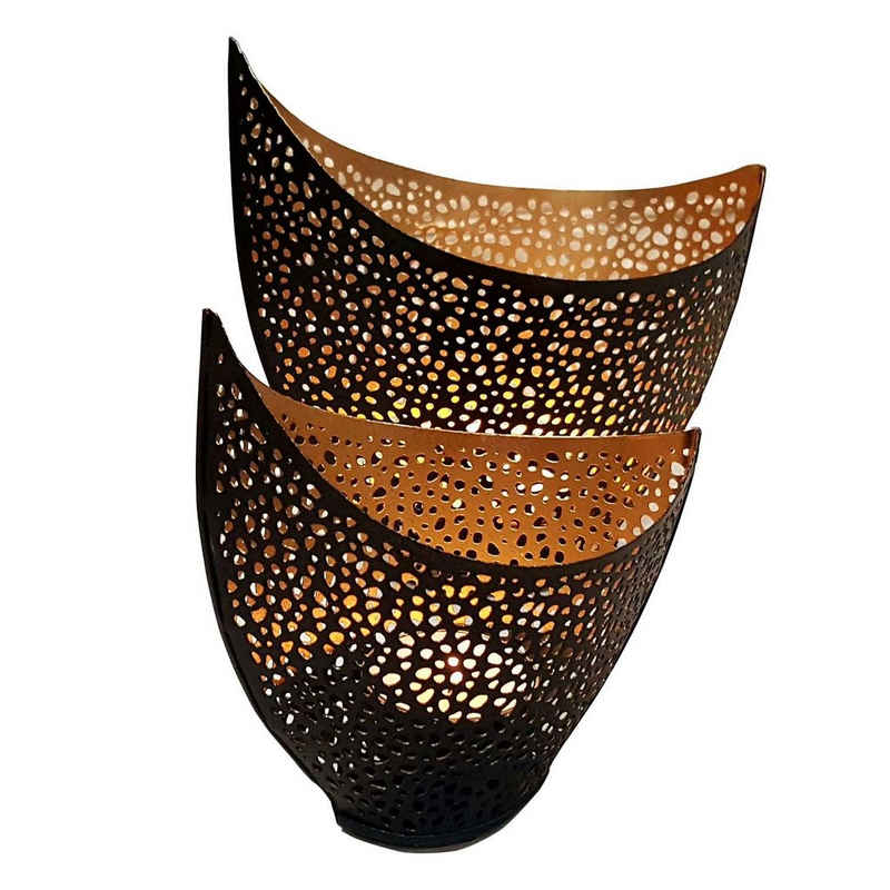 Casa Moro Teelichthalter Windlicht Kanja 2er Set innen Gold außen Schwarz WLS5047 (2 St), Kunsthandwerk