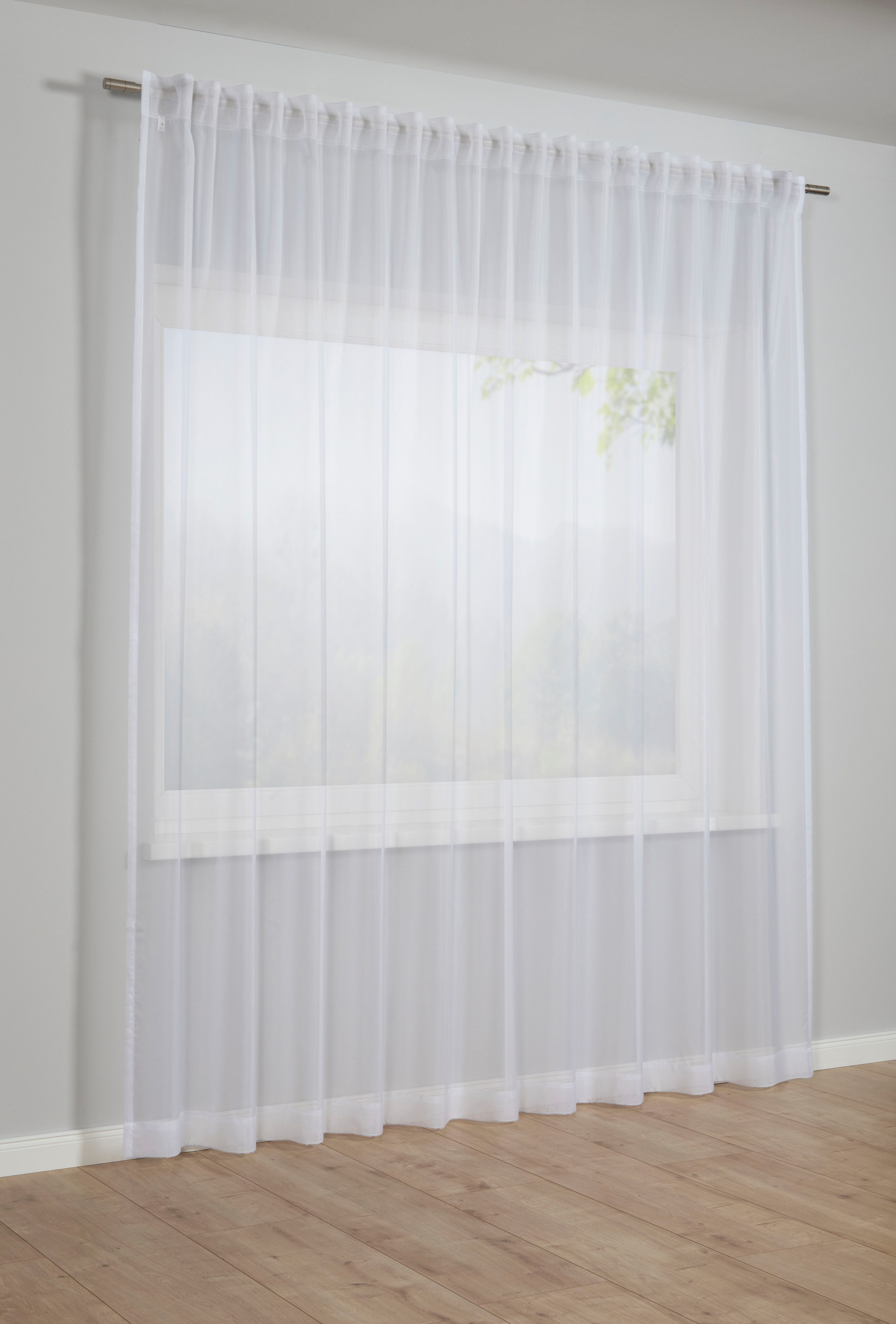 Sehlbach Gardine Schal Voile mit Beschwerungstasche (1 St), Schlaufen, transparent, mit Gardinenband und verdeckten Schlaufen – Bild 4 von 5