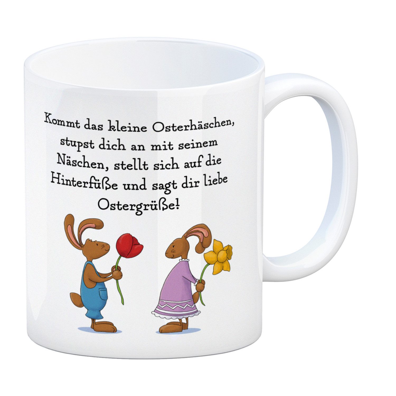 Tasse Ostergedicht über Osterhasen Kaffeebecher mit Spruch