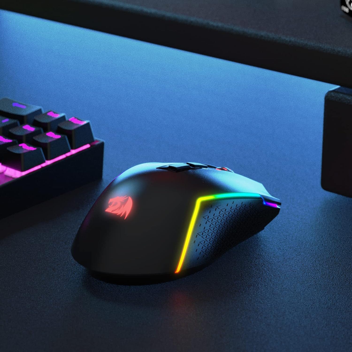 Redragon 3-Modus Wireless (2,4 GHz/Bluetooth/Kabel), RGB-Beleuchtung Gaming-Maus (Bluetooth, kabelgebunden, RF Wireless, 1 dpi, 8000 DPI, 7 programmierbare Makro-Tasten)