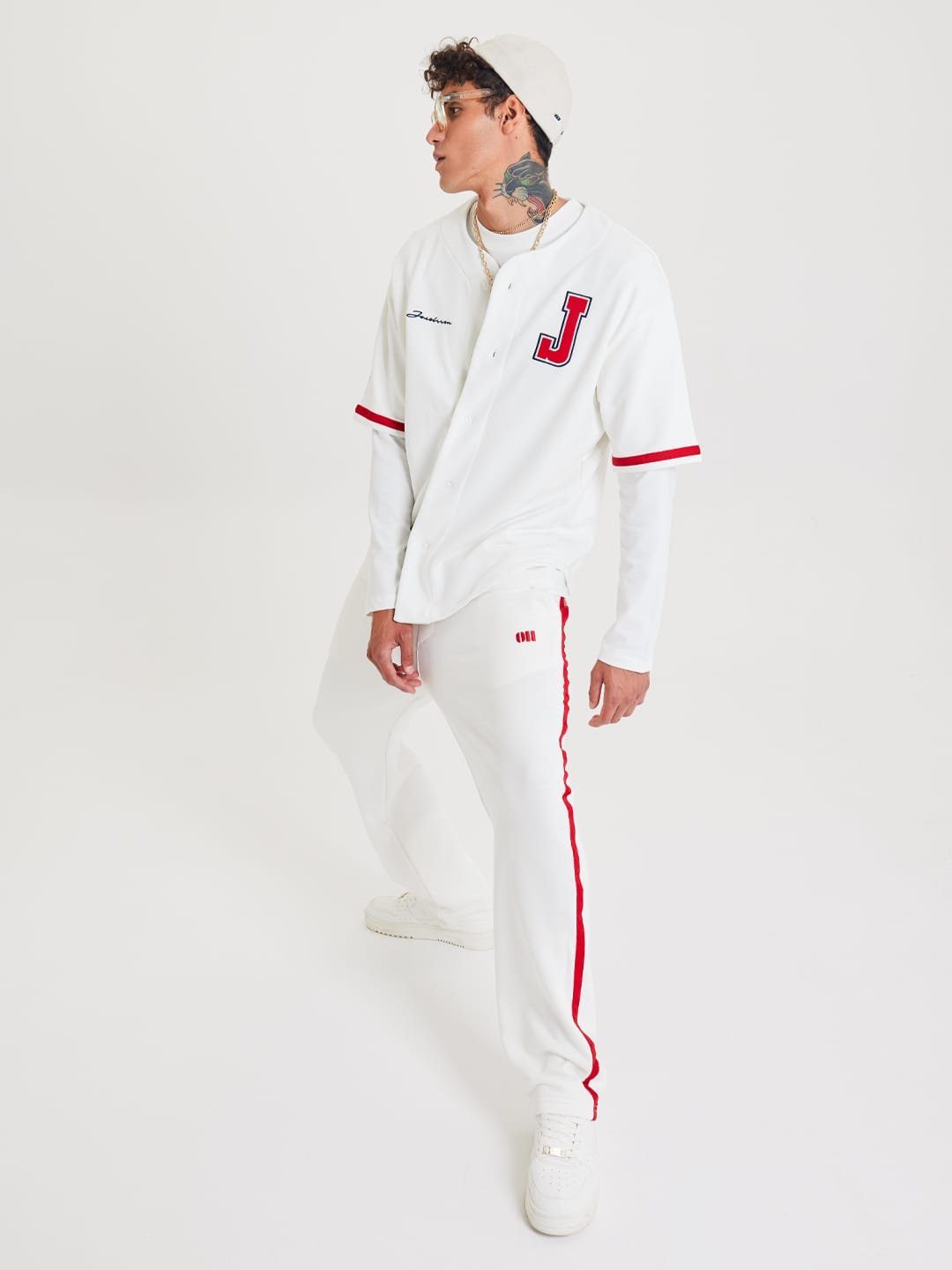 Hose Sportanzug Hemd Freizeitanzug OSSY Set Jogginganzug Oversize HOMER Baseball Weiß