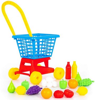 Polesie Spiel-Einkaufswagen Einkaufswagen mit Spiellebensmittel Kaufladen Supermarkt Zubehör +3J
