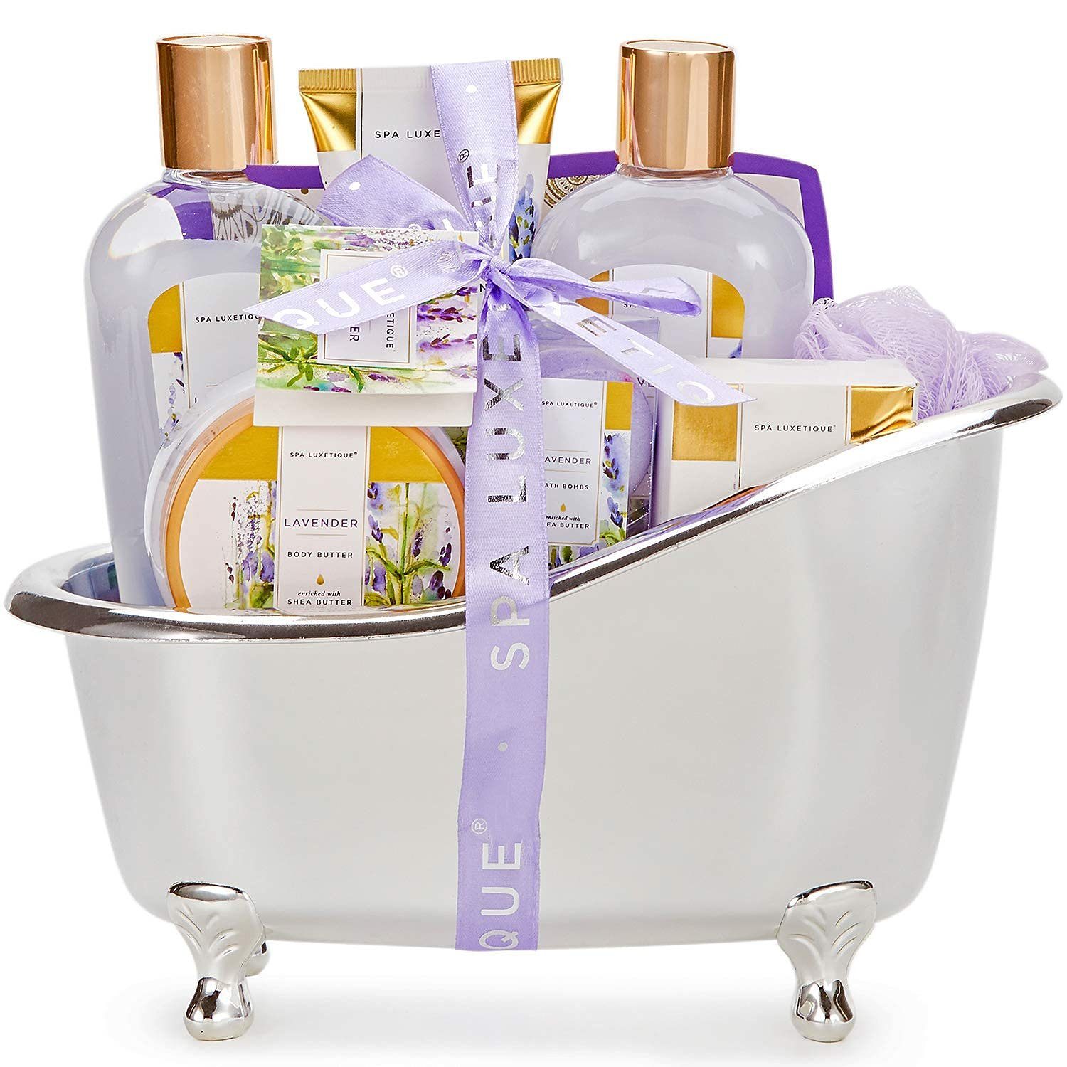 Spa luxetique Pflege-Geschenkset Bade Geschenkset für Frauen, 8-tlg., Lavendelduft Wellness Set für Frauen mit Deko Badewanne