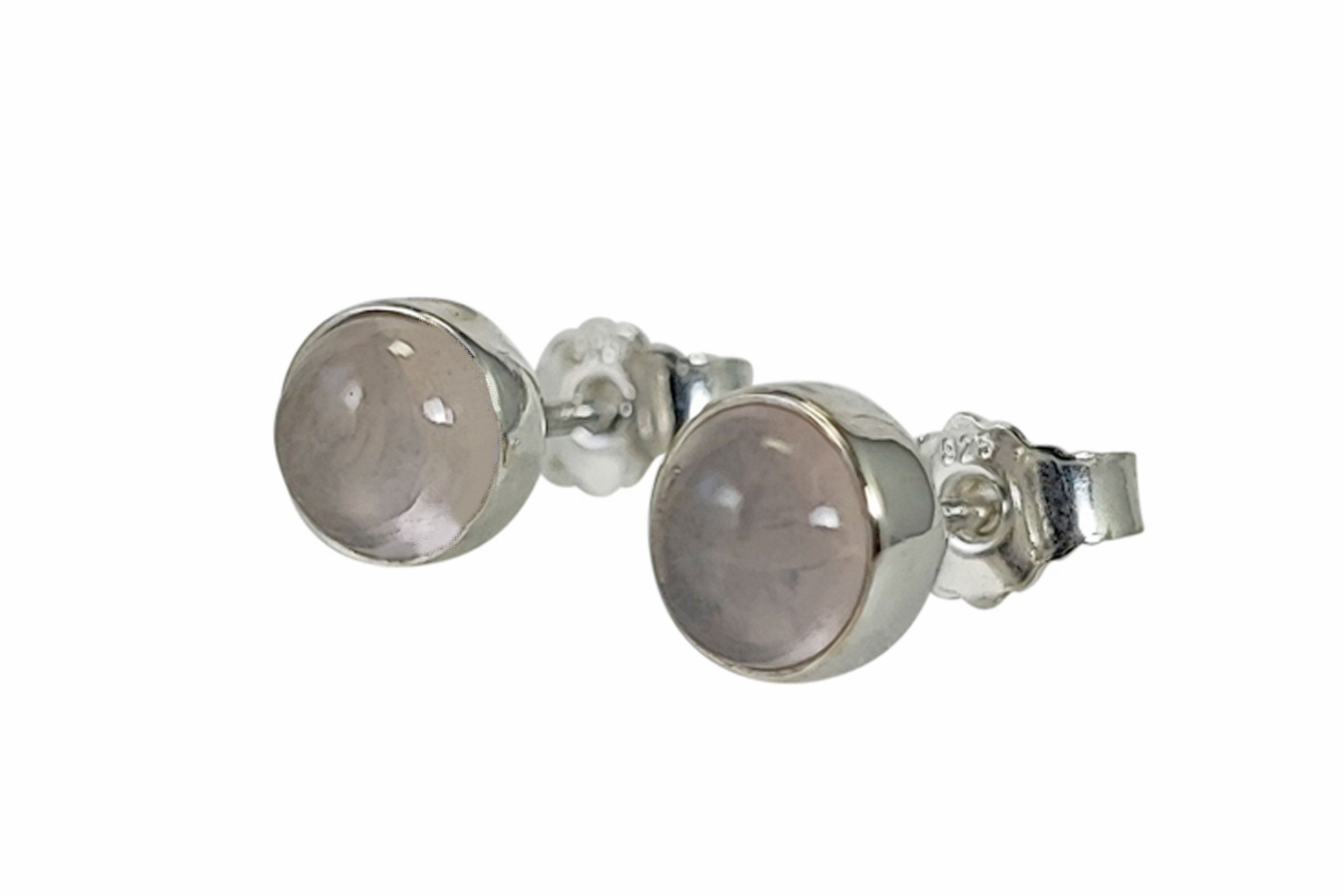 ALUNA Paar Ohrstecker Rosenquarz Ohrringe Silber 925 transparent (inkl.  Schmuckbox), 6 mm - schlicht - Stein der Liebe - Geschenk_er021x155