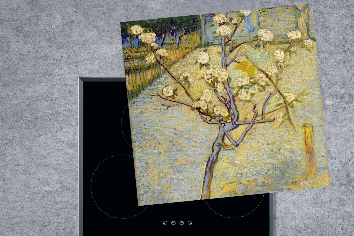 - für (1 Arbeitsplatte Birnbaum MuchoWow 78x78 Gogh, Ceranfeldabdeckung, Gemälde van von tlg), Herdblende-/Abdeckplatte cm, küche Vincent Blühender Vinyl,