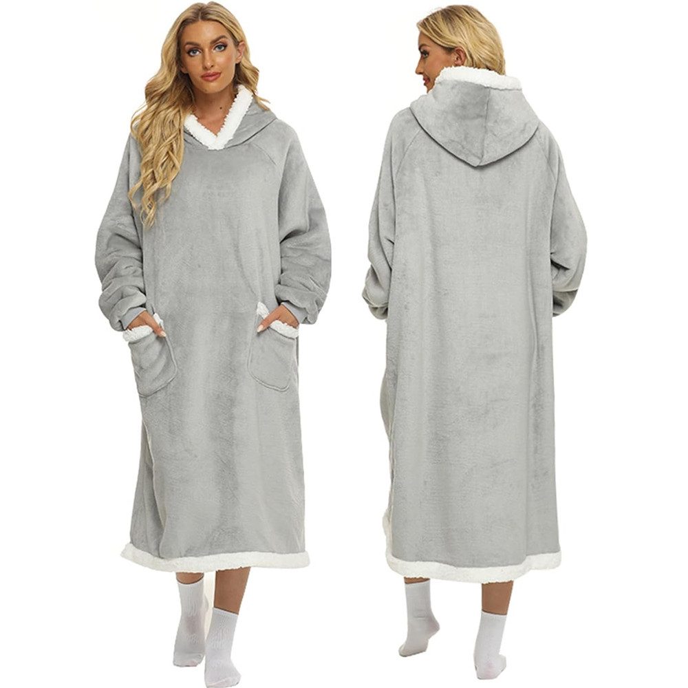 Wohndecke Extra Lange Kuscheldecke, Decke mit Ärmeln und Kapuze Wearable Decke, TUWENA, 120/150cm Tragbare Deckenhoodie Unisex Flanell Fleece Oversized Decke