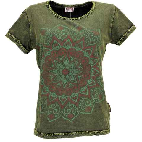 Guru-Shop T-Shirt Boho T-Shirt mit Mandaladruck, stonewashed.. Festival, Ethno Style, alternative Bekleidung