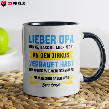 22Feels Tasse Opa Geschenk von Enkel Geburtstag Grossvater Kaffeetasse Männer Rente, Keramik, Made in Germany, Spülmaschinenfest, Zweifarbig