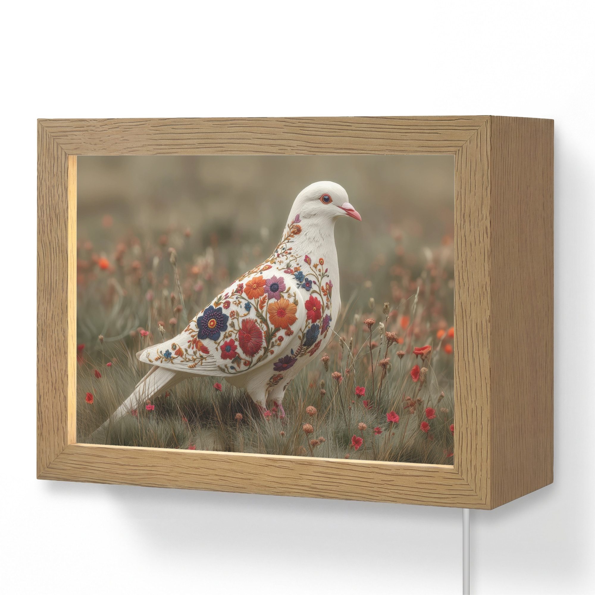 Wandleuchte Lightbox Taube - Blumen - Natur
