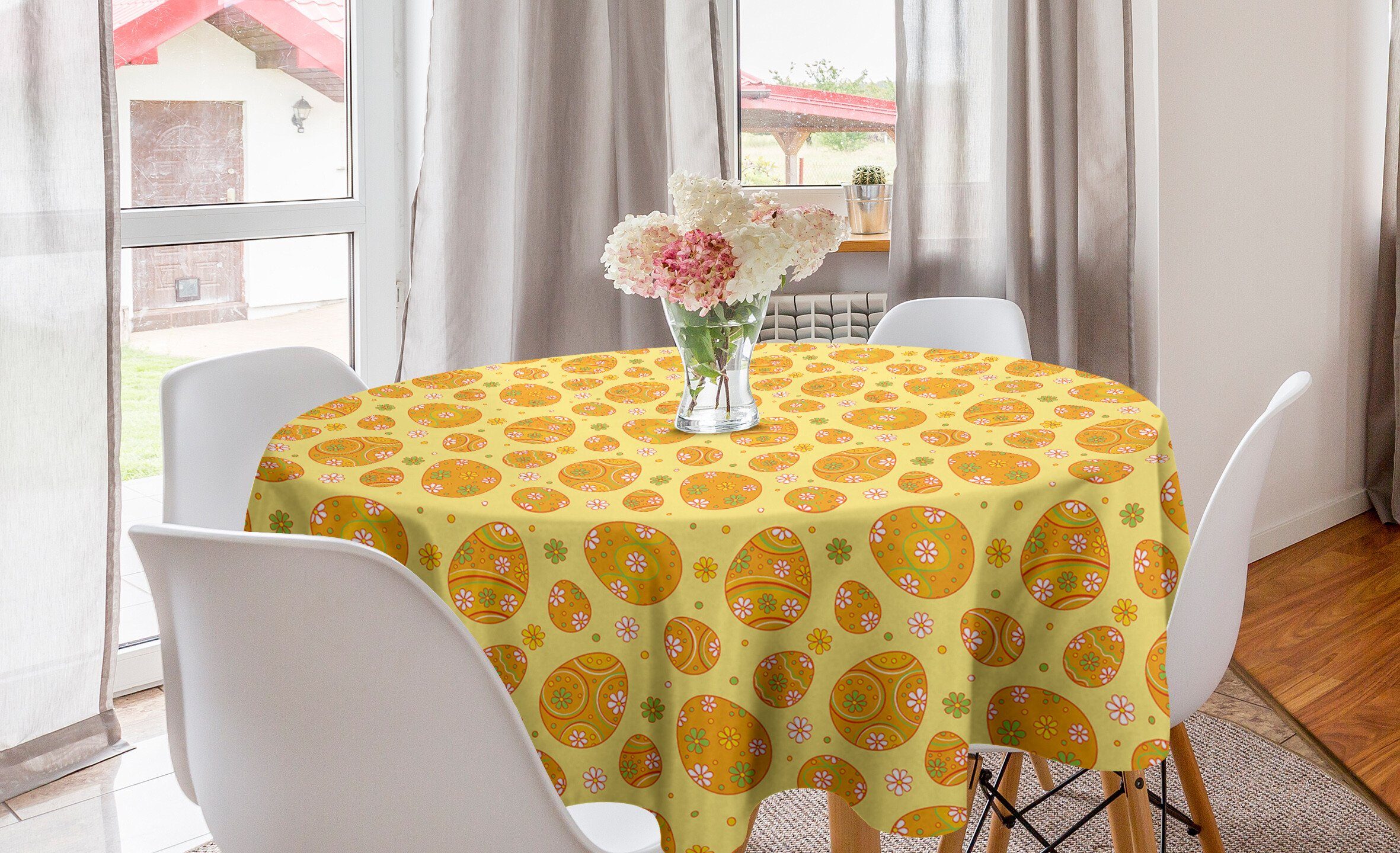 Abakuhaus Tischdecke Kreis Tischdecke Abdeckung für Esszimmer Küche Dekoration, Ostern Fröhlich Urlaub Gänseblümchen