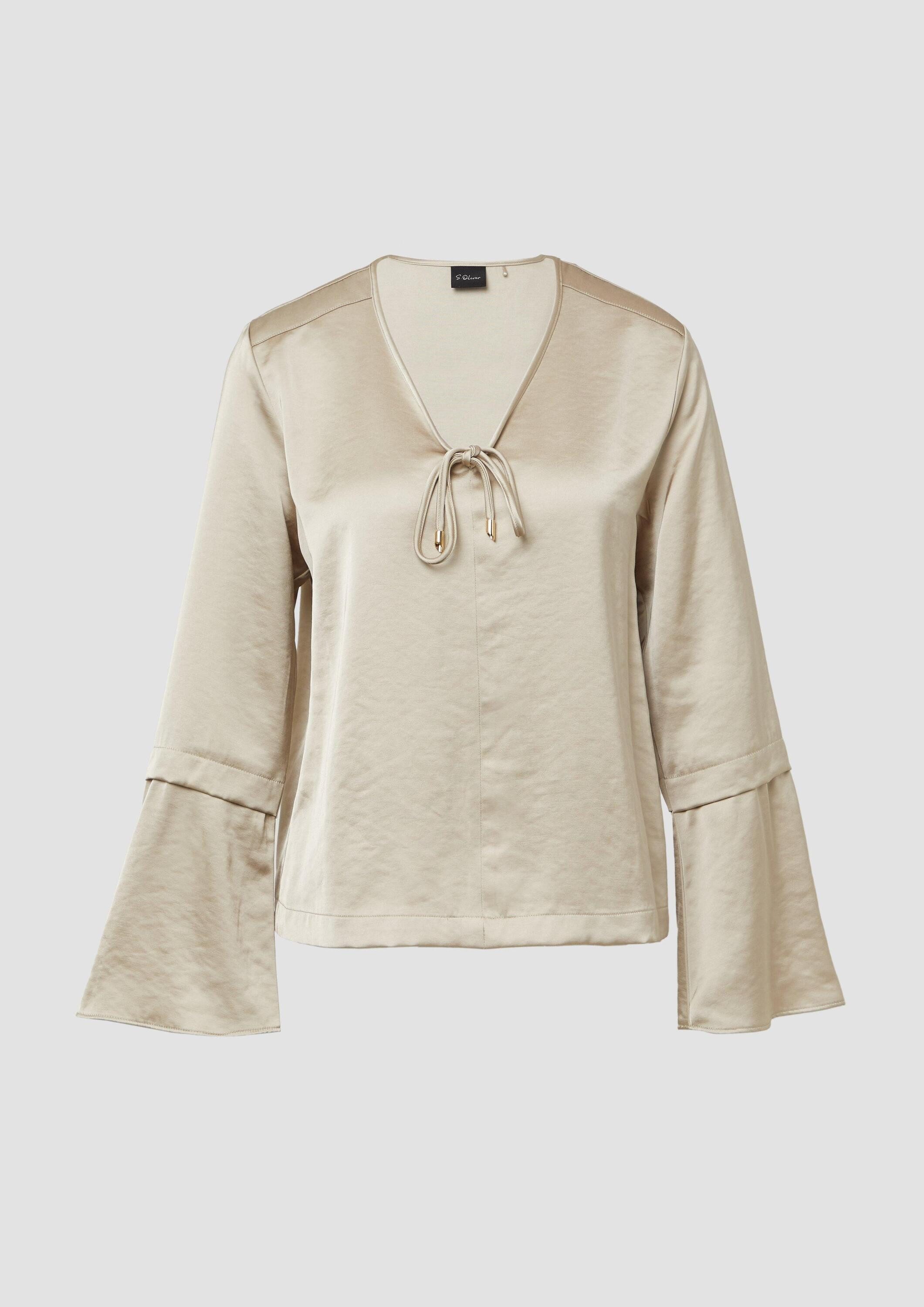 s.Oliver Langarmbluse Bluse Satinbluse mit Volantärmeln und Bindedetail