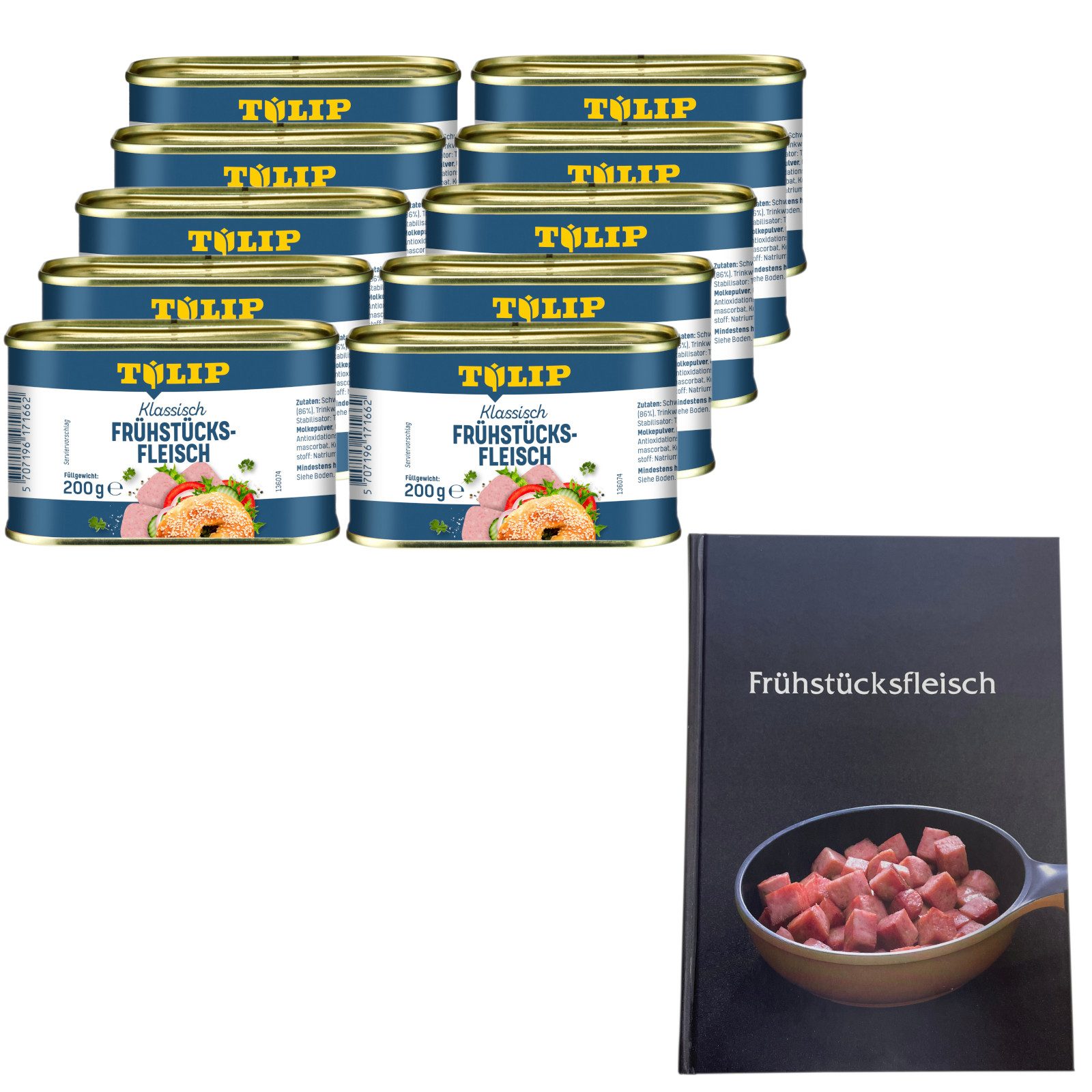 TULIP Wurstkonserve Frühstücksfleisch Schwein 10x 200g mit extra Kochbuch, 200 g, (Set, Mit Kochbuch), dänische Delikatesse