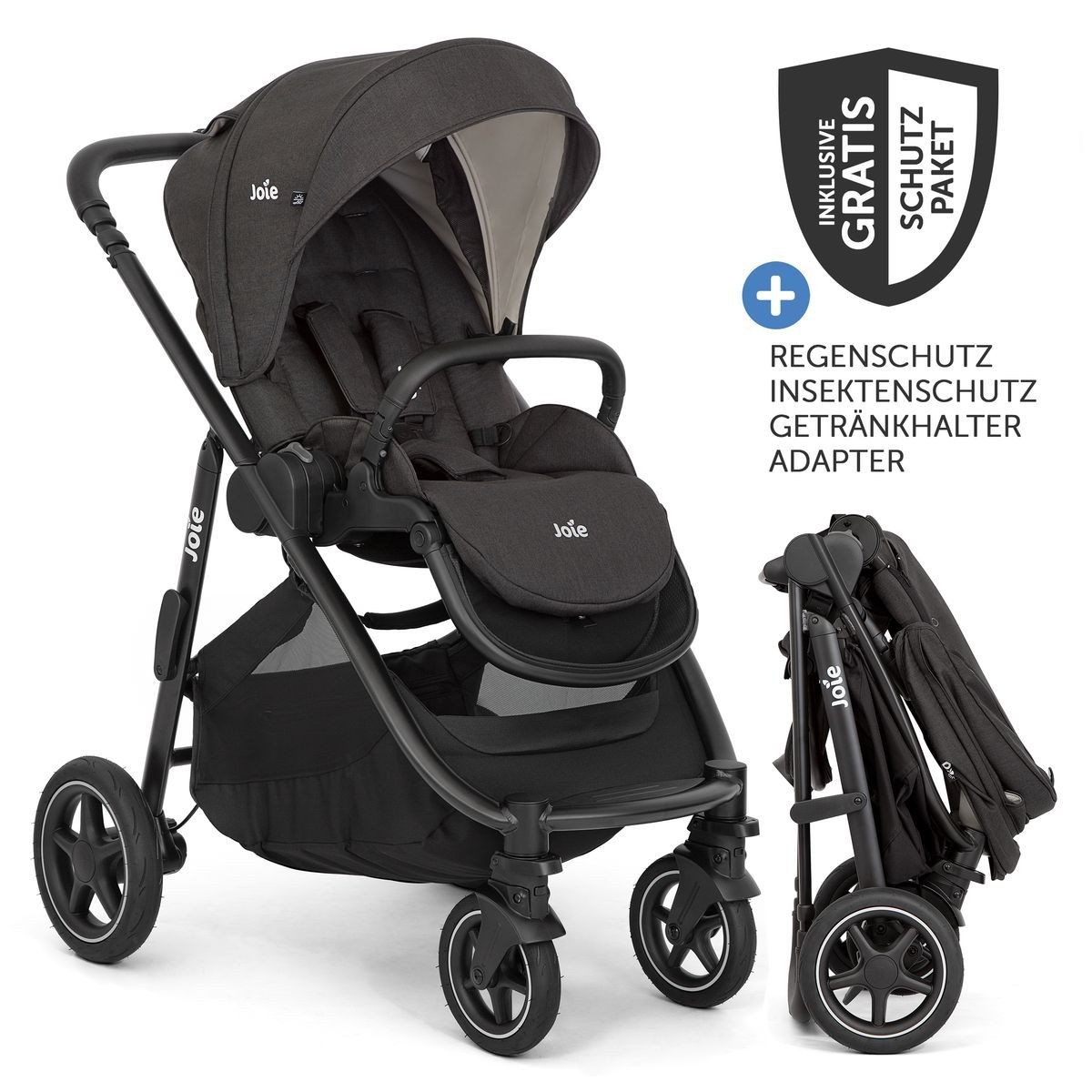 Joie Kinder-Buggy Versatrax - Shale, Sportwagen mit Liegfunktion, Adapter, Regenschutz & Zubehör bis 22 kg