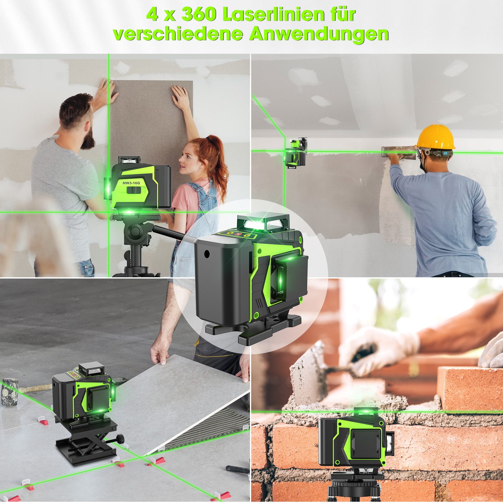 AeroAxis Kreuzlinienlaser Nivellierlaser 4×360° 16Linien, Selbstnivellierend, 4800mAh Akku, IP54, Profi-Baustellenlaser für Fliesen, Deckenmontage & Innenausbau