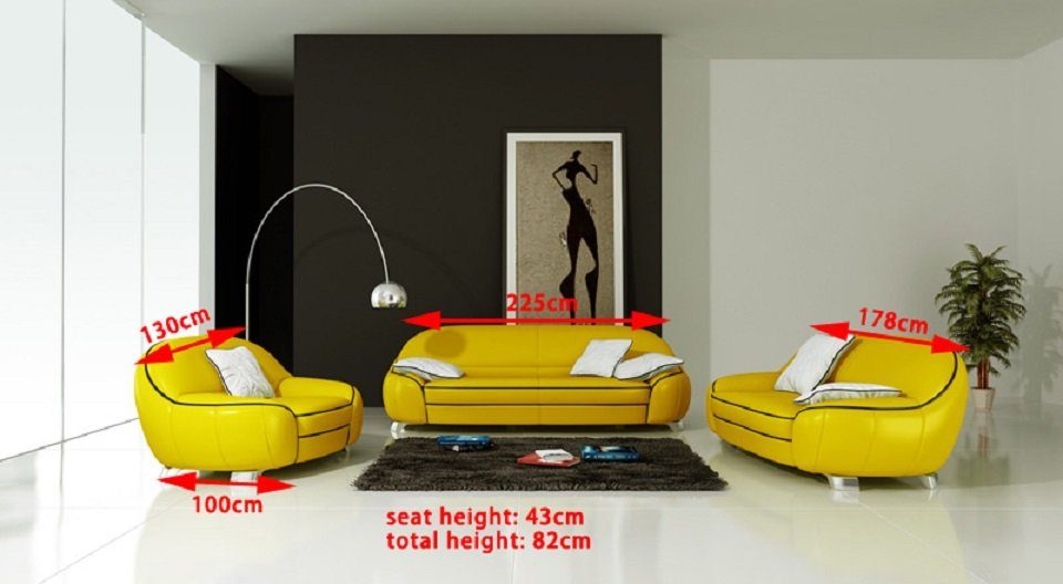 Sofas in Gelb Sofa Sofa Designer Couch Garnituren Polster Sofagarnitur JVmoebel Europe Made Leder, 3+2+1