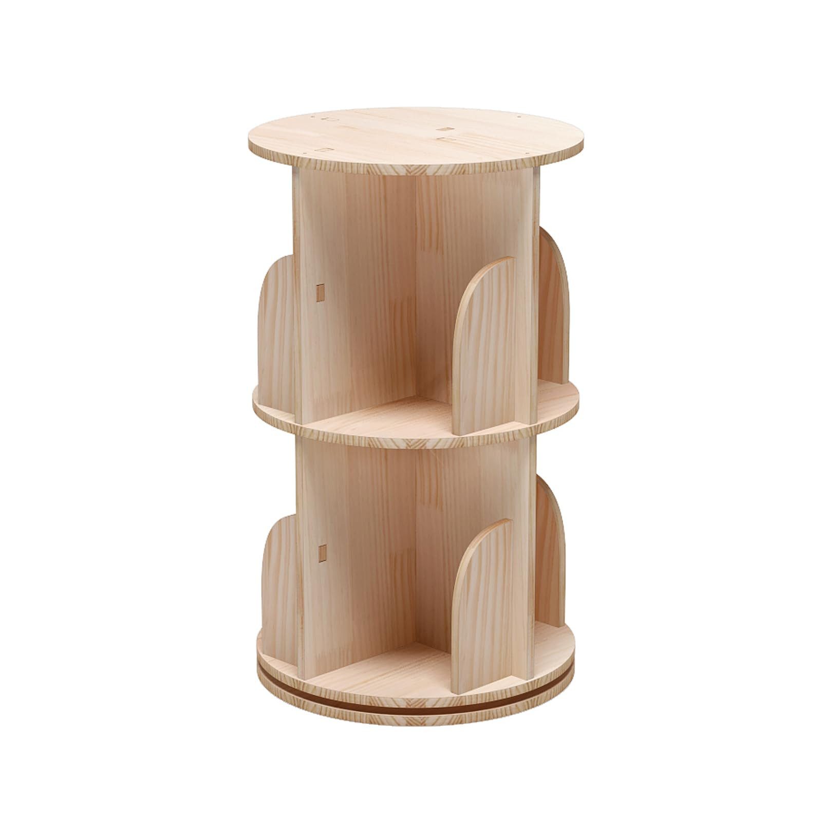 GarveeMore Bücherregal 360 Grad drehendes Bücherregal massives Holz stehendes Regalboden