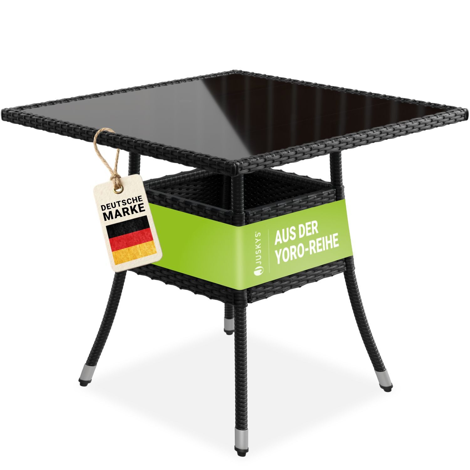 Juskys Gartentisch Yoro, eckig, aus Polyrattan, wetterfest & langlebig, pflegeleicht