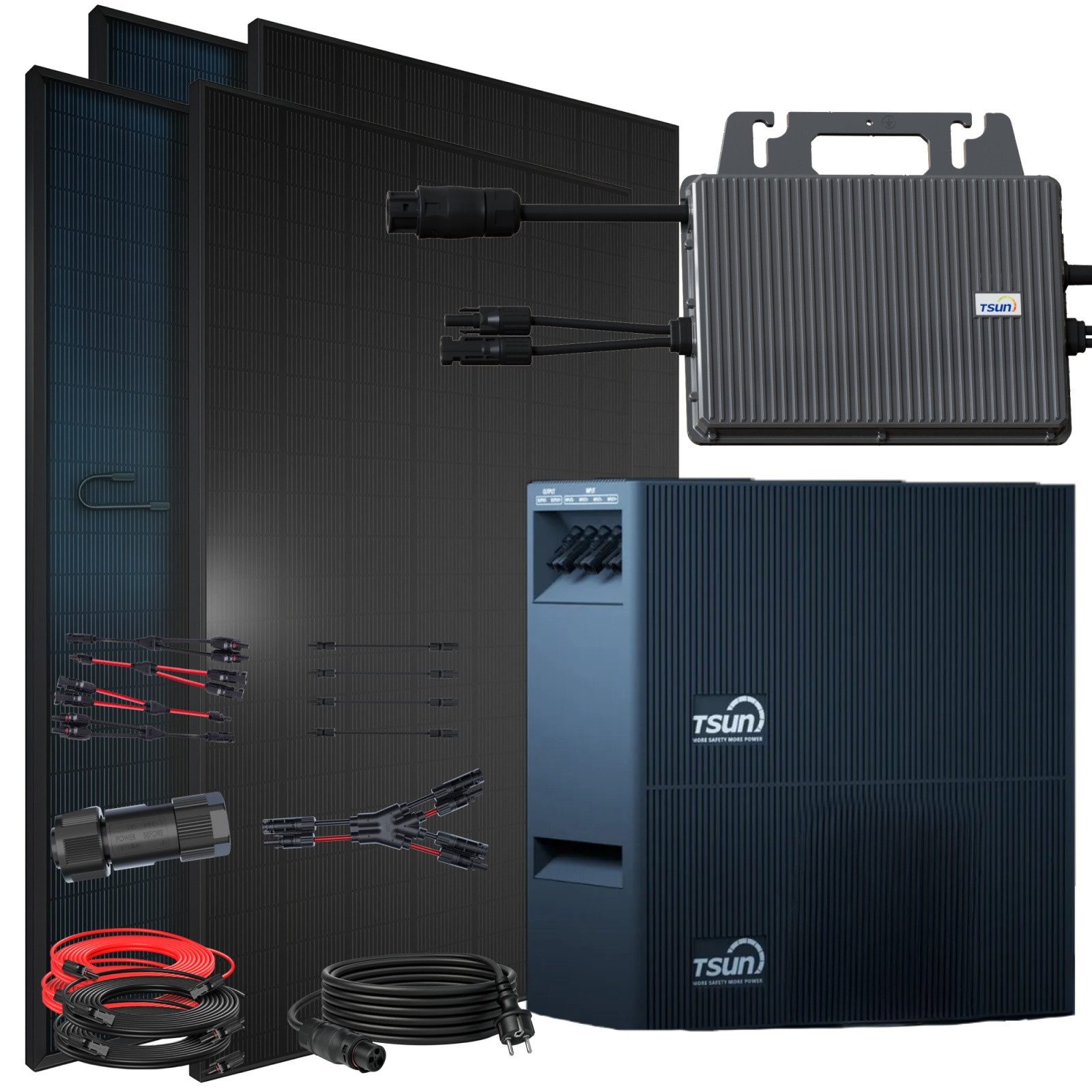 SUNNIVA Balkonkraftwerk 1840W mit 4,02 kWh Speicher TSUN TSOL-DCU2000Lite, (BIFAZIAL FULLBLACK komplett Steckdose, PV Solaranlage Komplettset mit Solarspeicher,4x 460W N-Type Glas-Glas Bifacial Module)