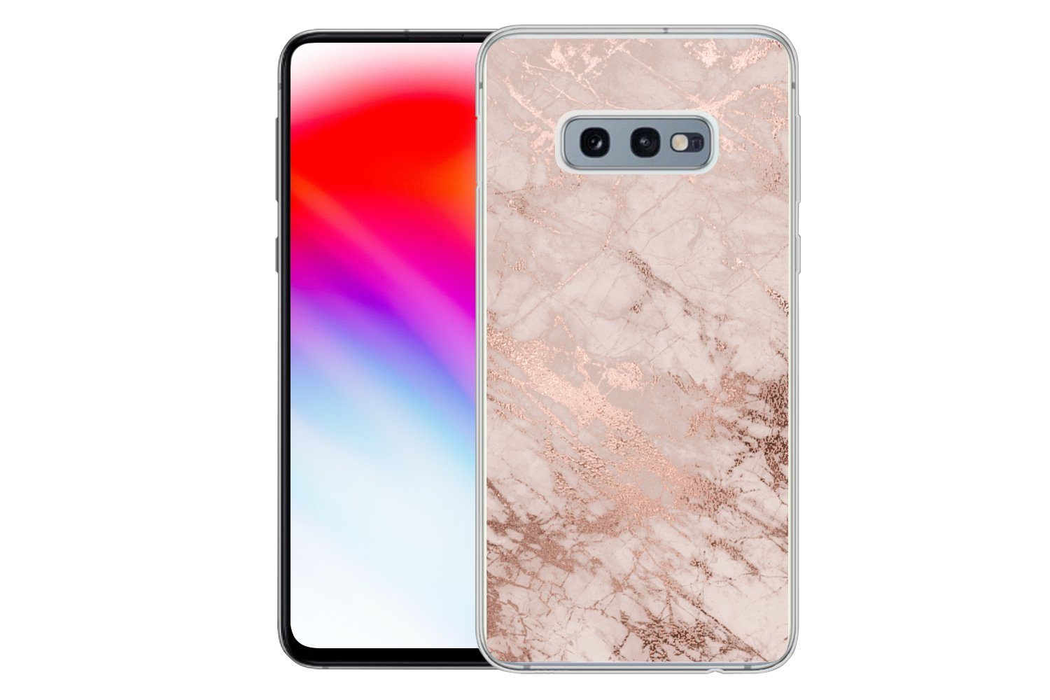 MuchoWow Handyhülle für Samsung Galaxy S10e Marmor - Rosa - Luxus - Marmoroptik - Glitzer, Phone Case, Silikon, Schutzhülle Dünn