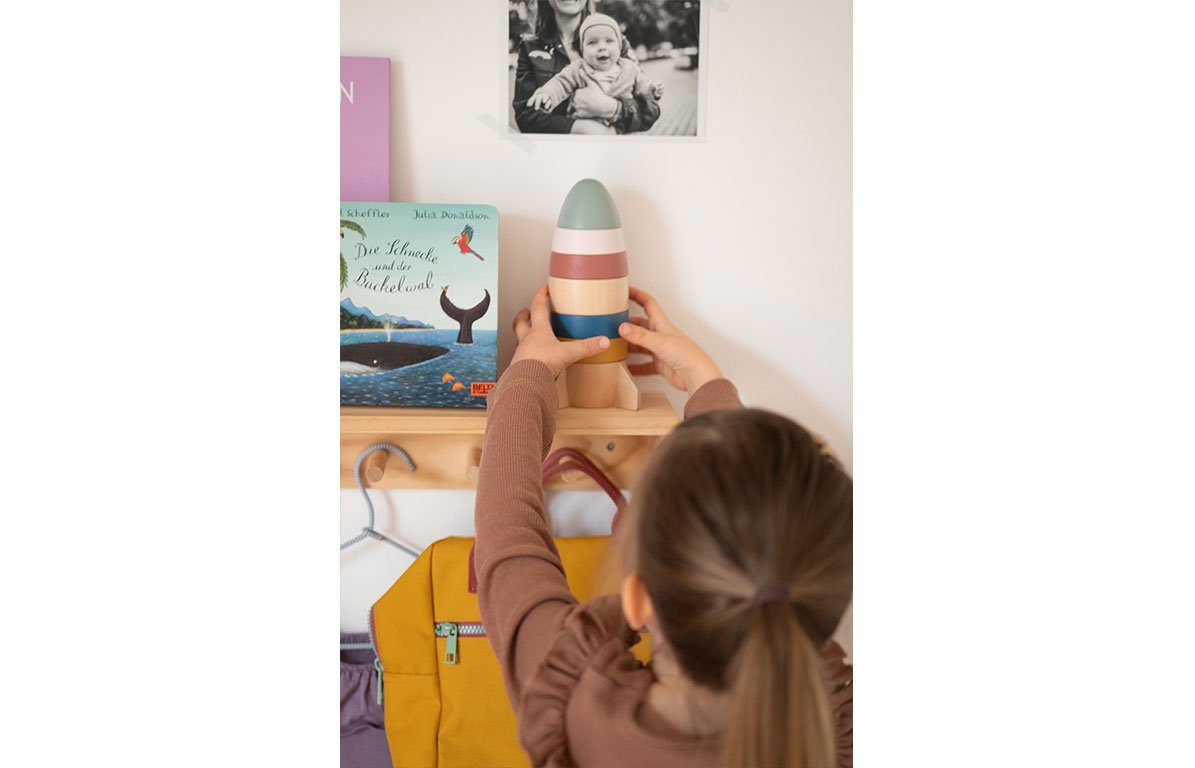 KINDSGUT Stapelspielzeug Stapelturm Rakete, Motorik-Spielzeug für Klein-Kinder aus Holz