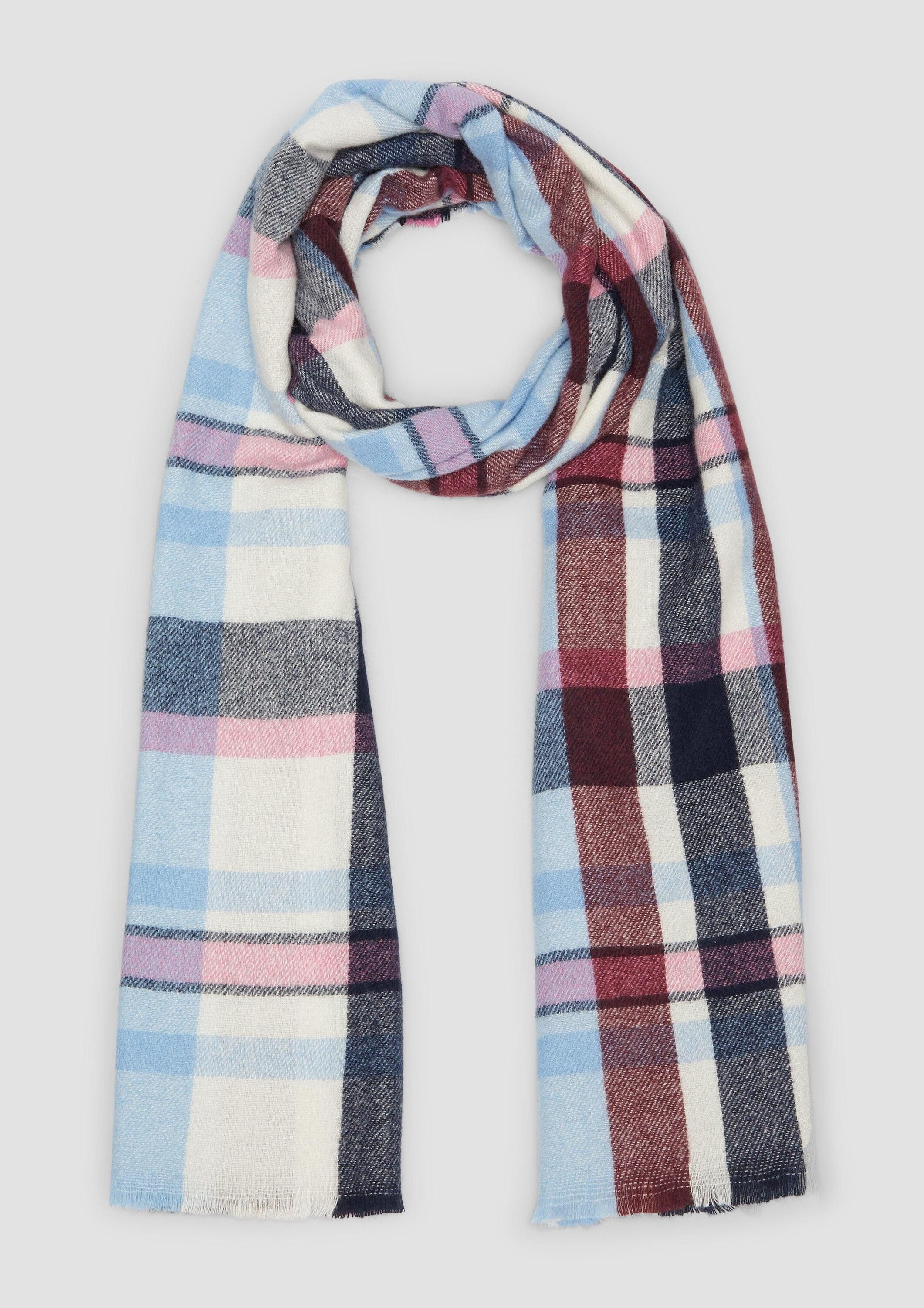 s.Oliver Schal Tuch, Karierter Schal mit offenem Kantenfransen günstig online kaufen