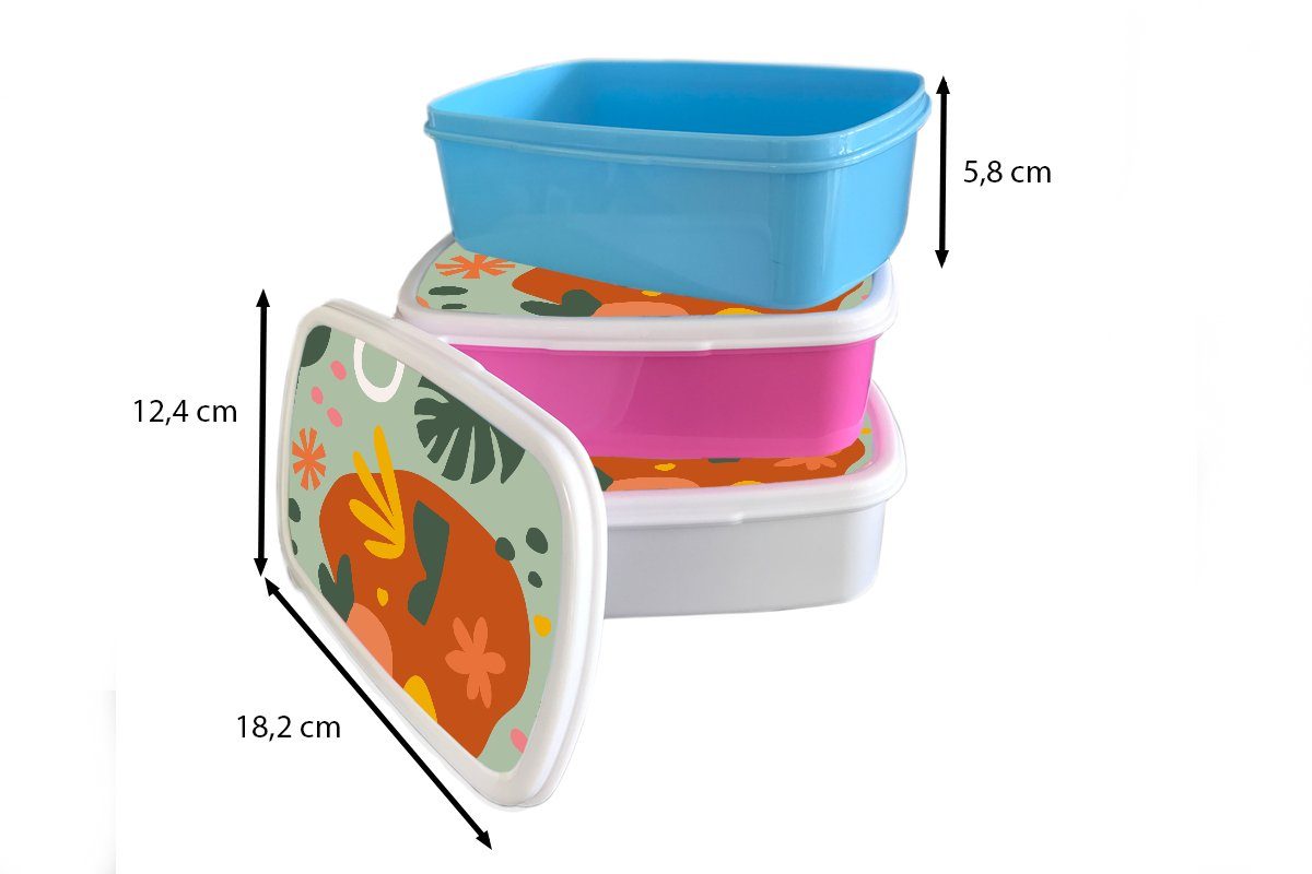 MuchoWow Lunchbox Muster, Pflanzen Kunststoff, Kinder, Kunststoff Brotdose - (2-tlg), - Brotbox Mädchen, Snackbox, für rosa Monstera Erwachsene